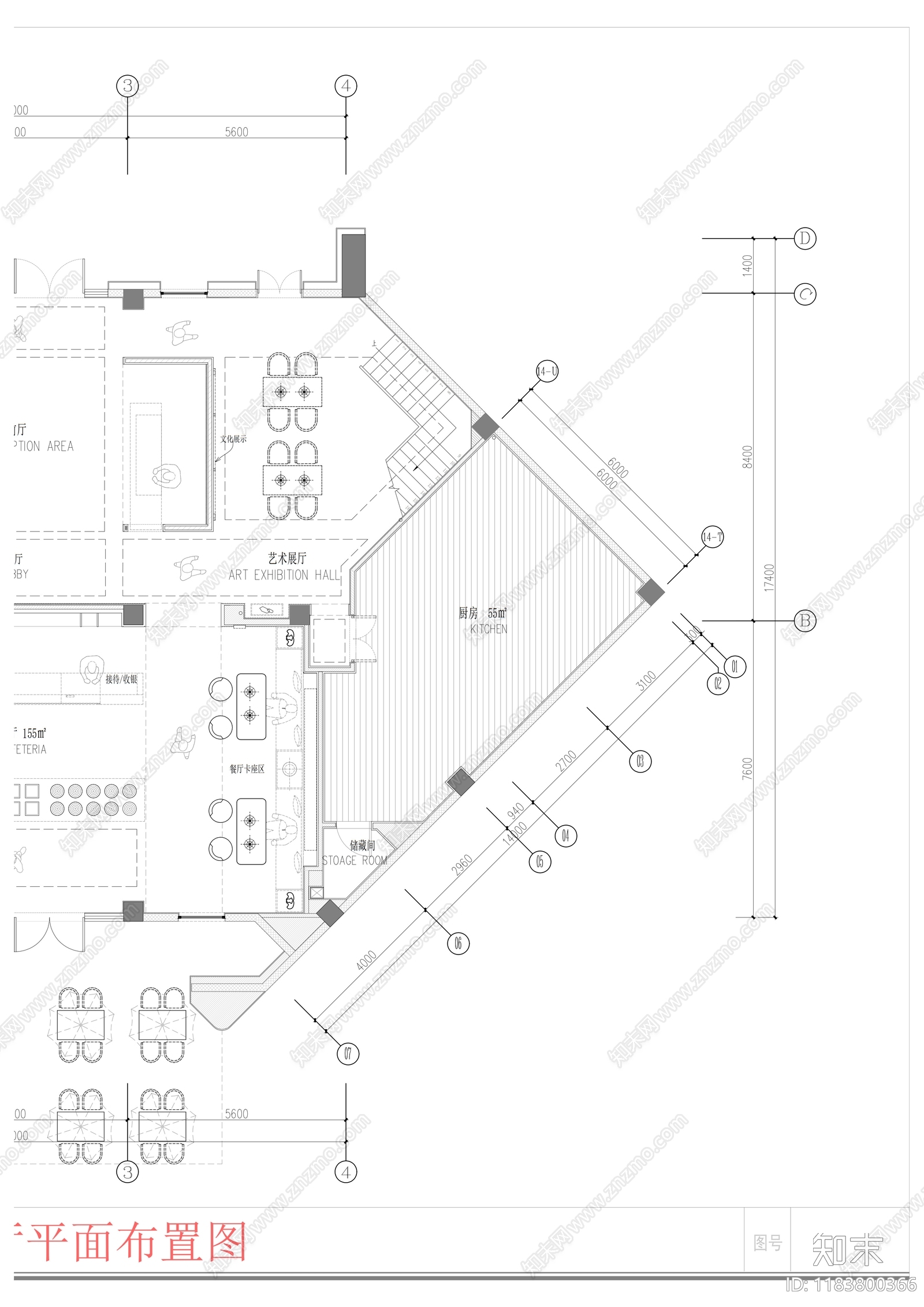 现代自助餐厅cad施工图下载【ID:1183800366】