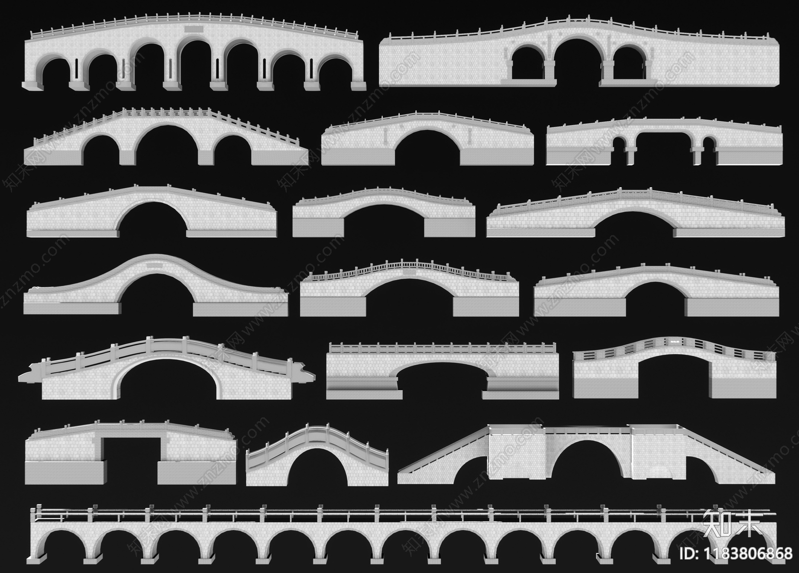 中式石拱桥3D模型下载【ID:1183806868】
