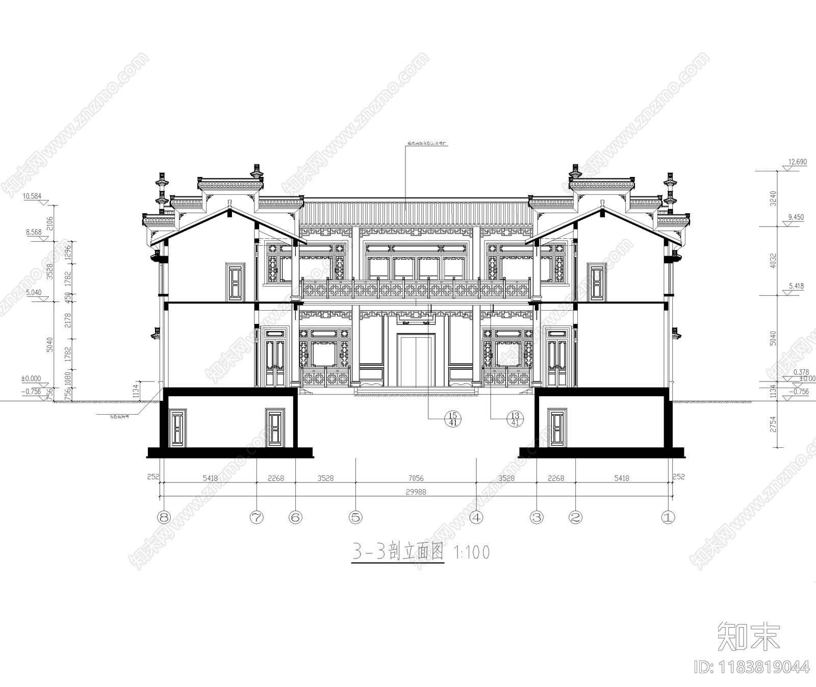 中式四合院cad施工图下载【ID:1183819044】