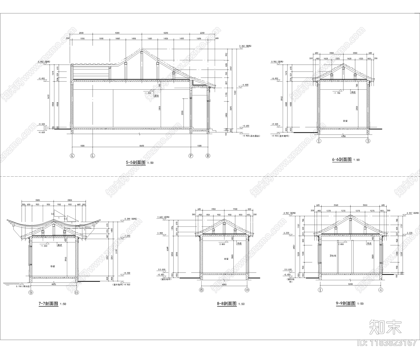 中式新中式别墅建筑cad施工图下载【ID:1183823167】