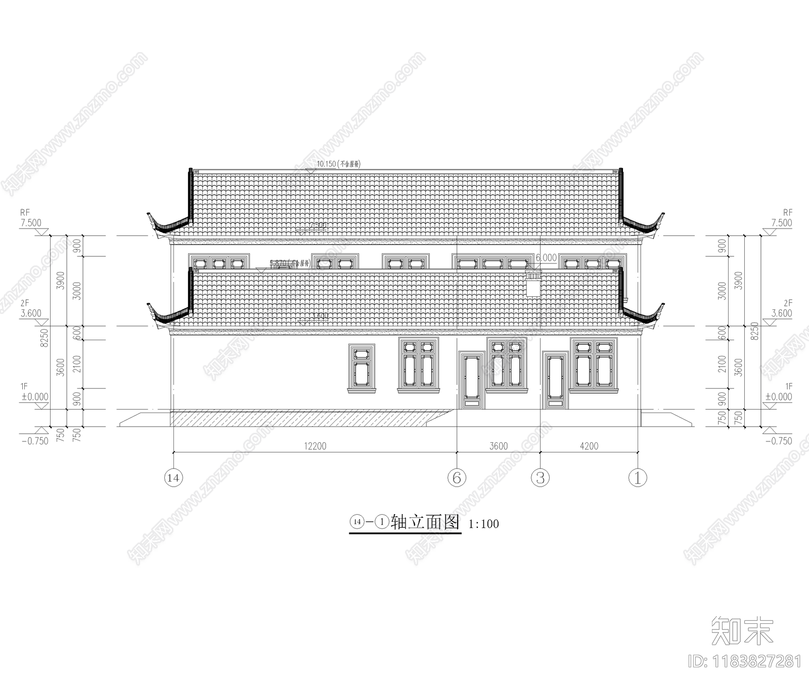 中式新中式四合院cad施工图下载【ID:1183827281】