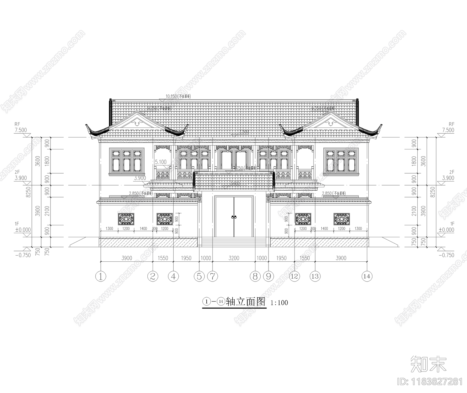 中式新中式四合院cad施工图下载【ID:1183827281】