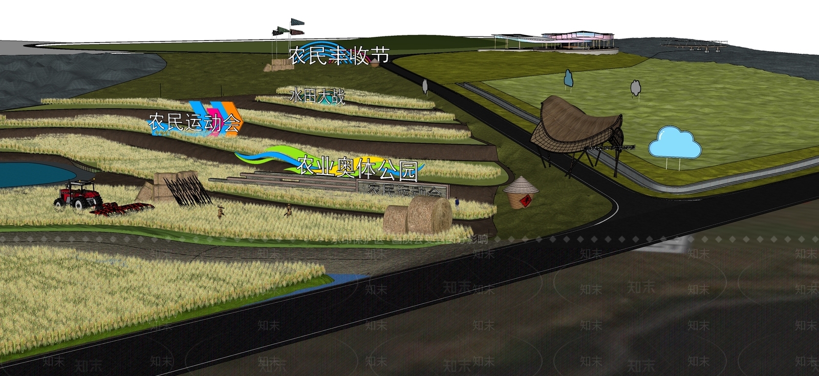现代新中式乡村公园SU模型下载【ID:1183833281】