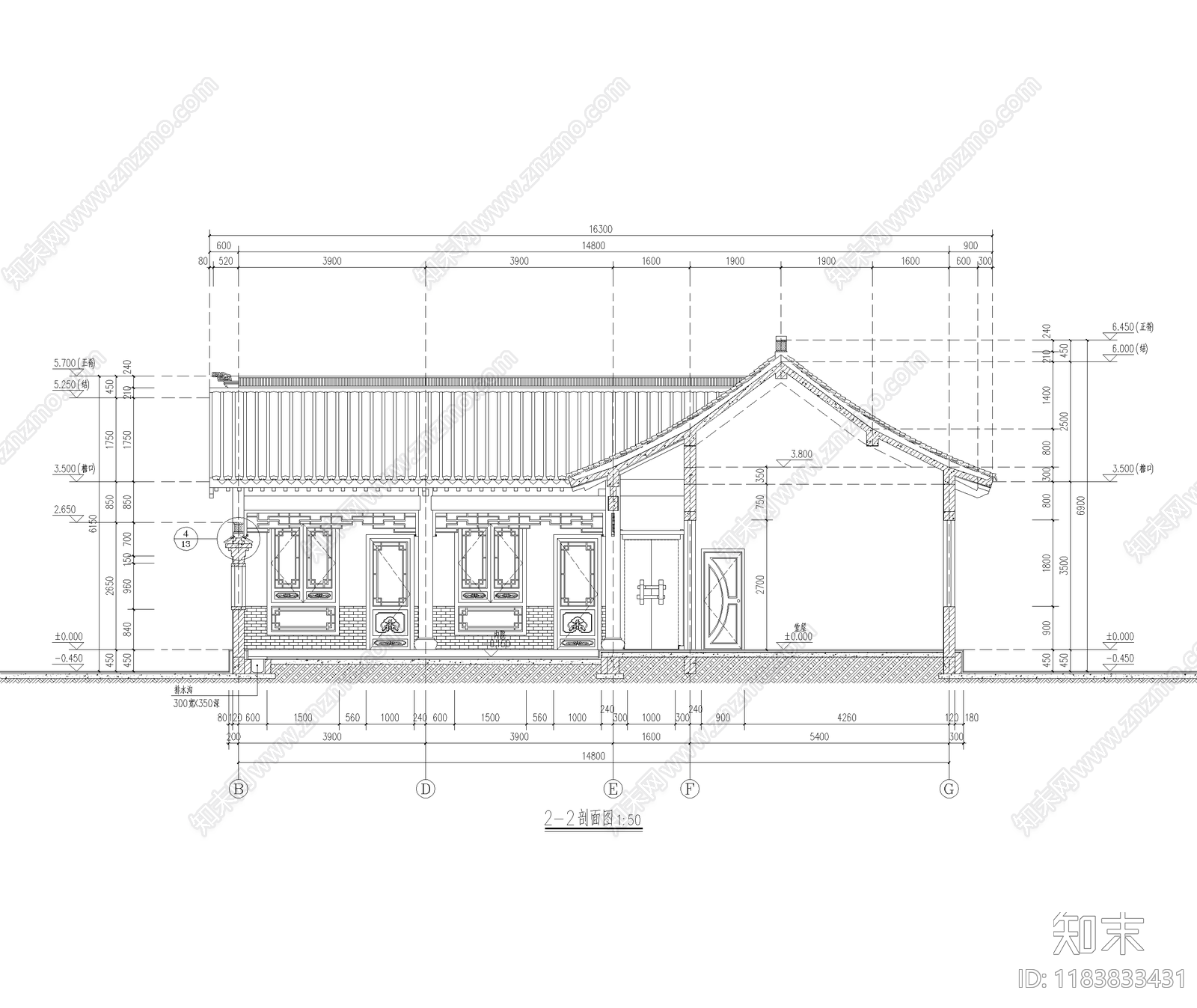 中式新中式三合院cad施工图下载【ID:1183833431】