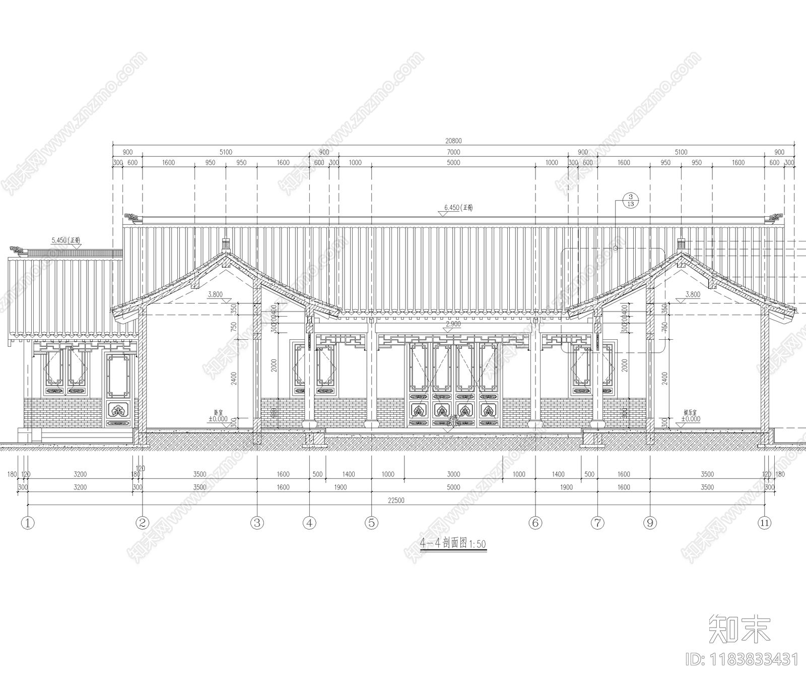 中式新中式三合院cad施工图下载【ID:1183833431】