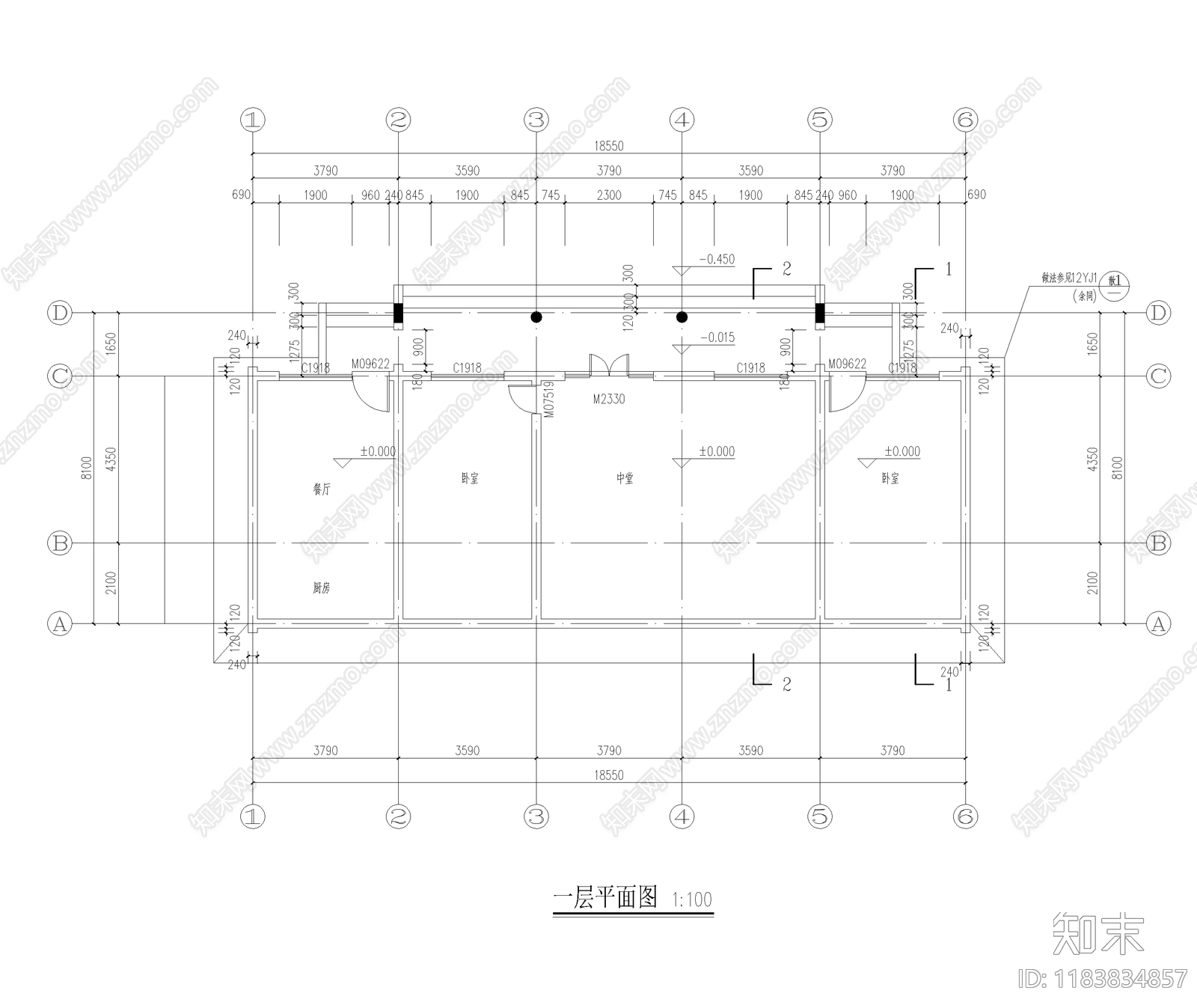 中式别墅建筑cad施工图下载【ID:1183834857】