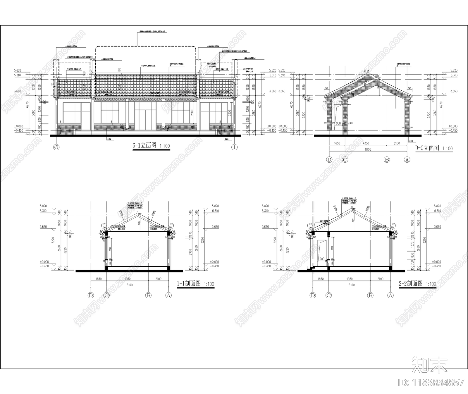 中式别墅建筑cad施工图下载【ID:1183834857】