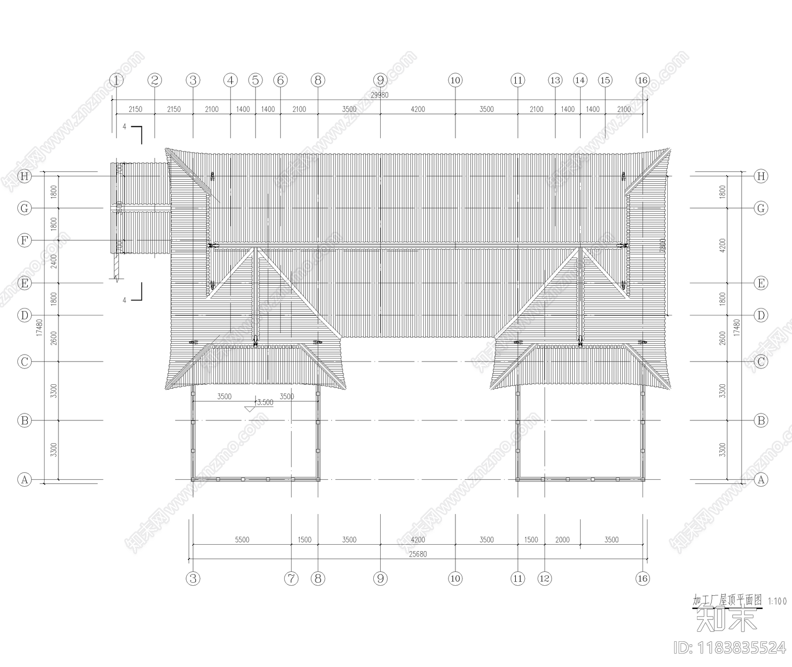 中式三合院cad施工图下载【ID:1183835524】