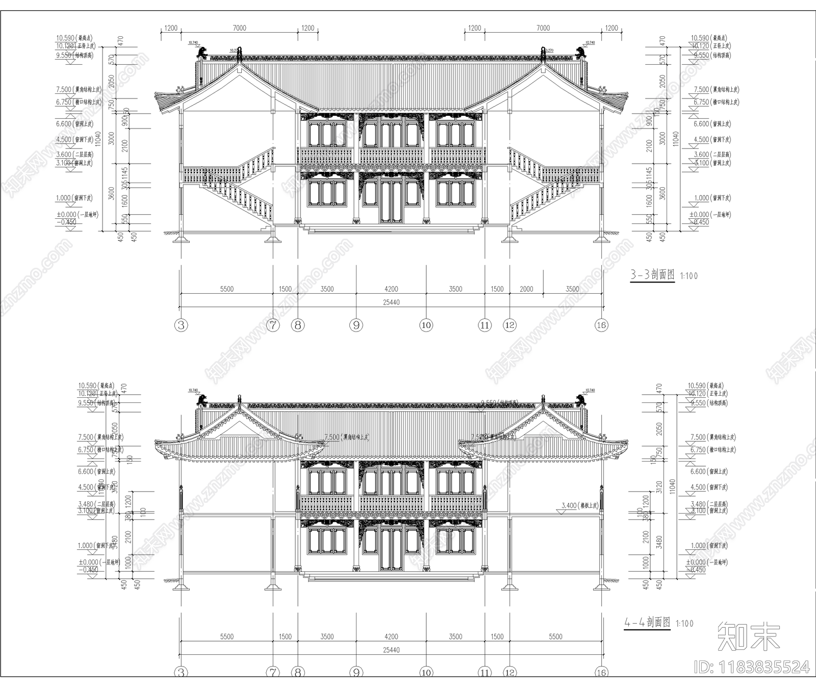 中式三合院cad施工图下载【ID:1183835524】