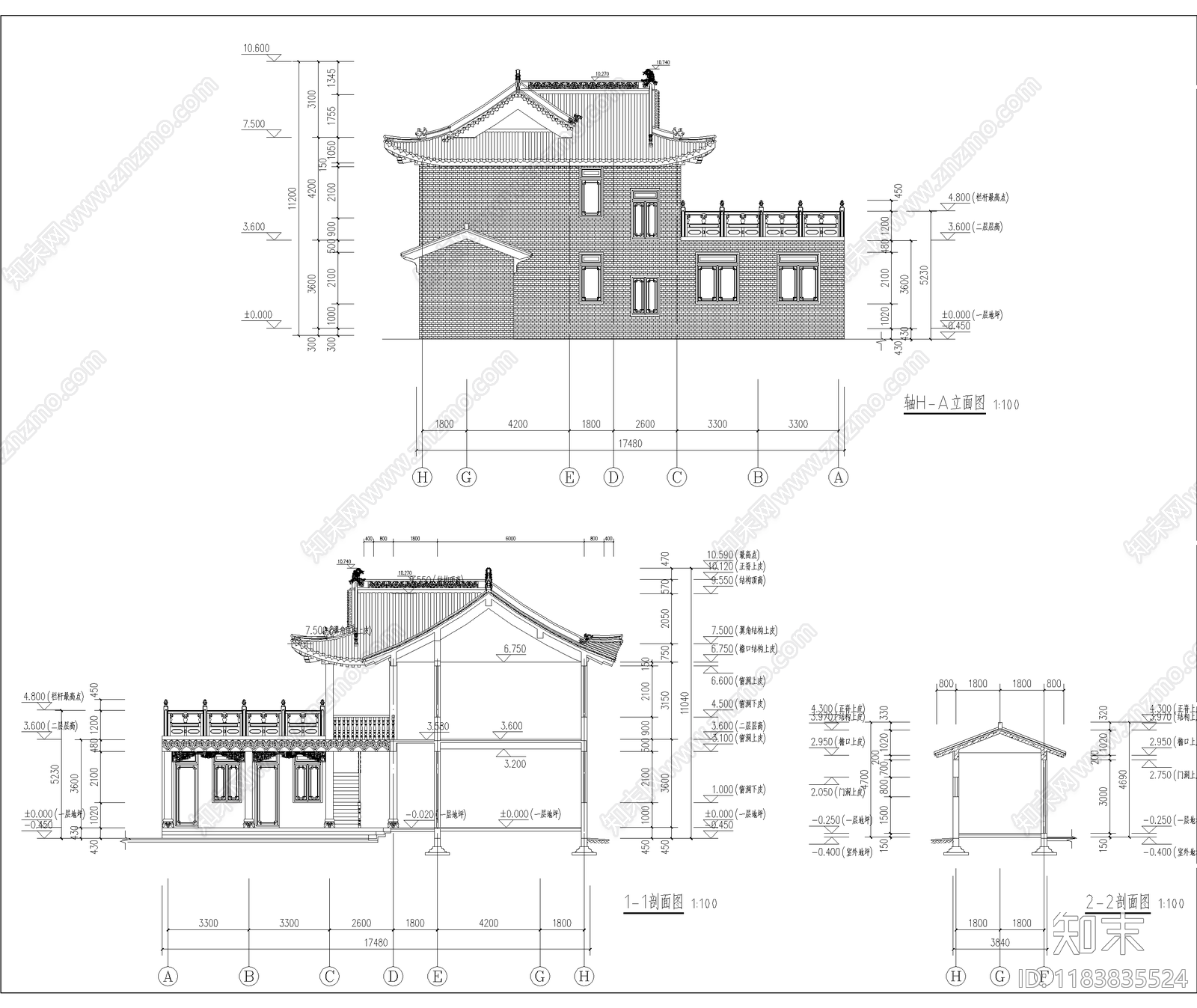 中式三合院cad施工图下载【ID:1183835524】