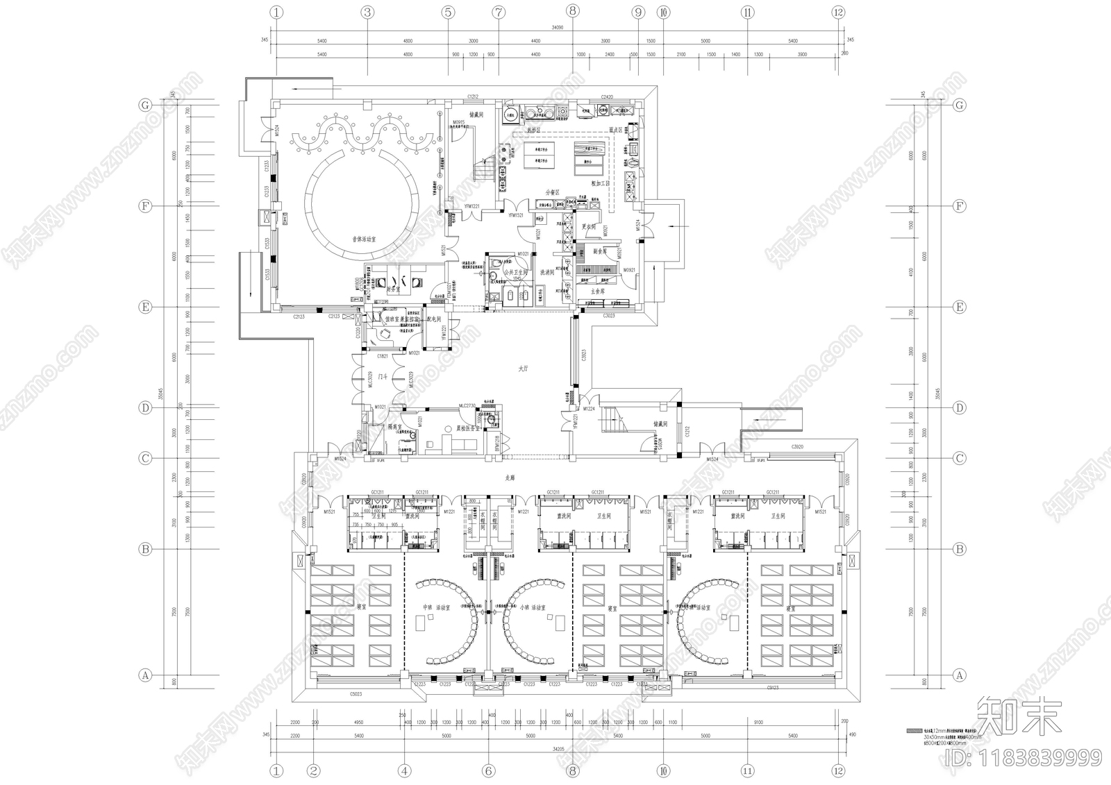 现代幼儿园cad施工图下载【ID:1183839999】
