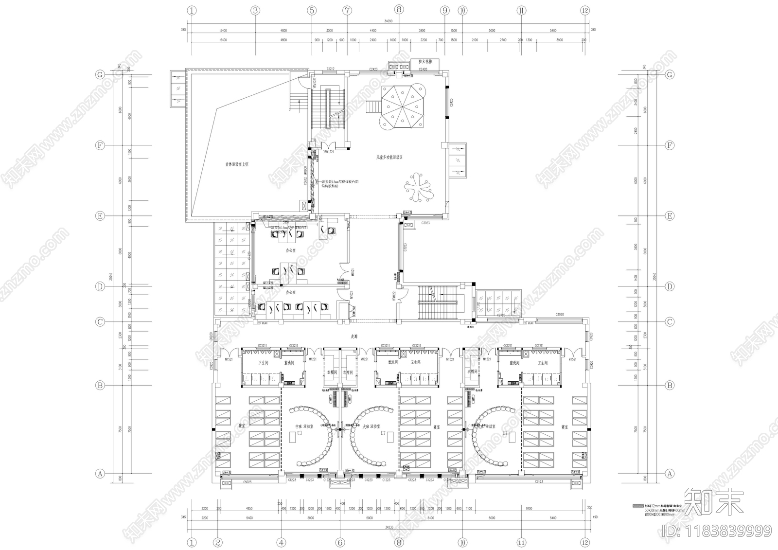 现代幼儿园cad施工图下载【ID:1183839999】