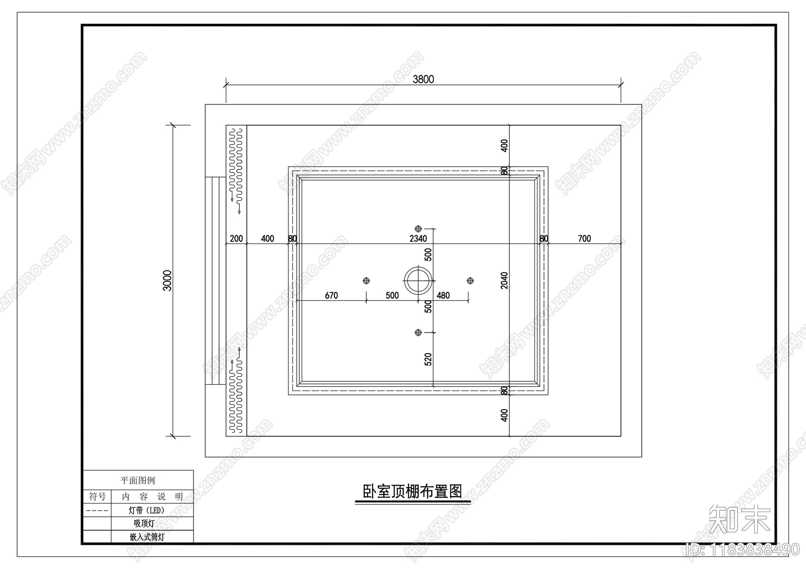 现代卧室cad施工图下载【ID:1183838490】