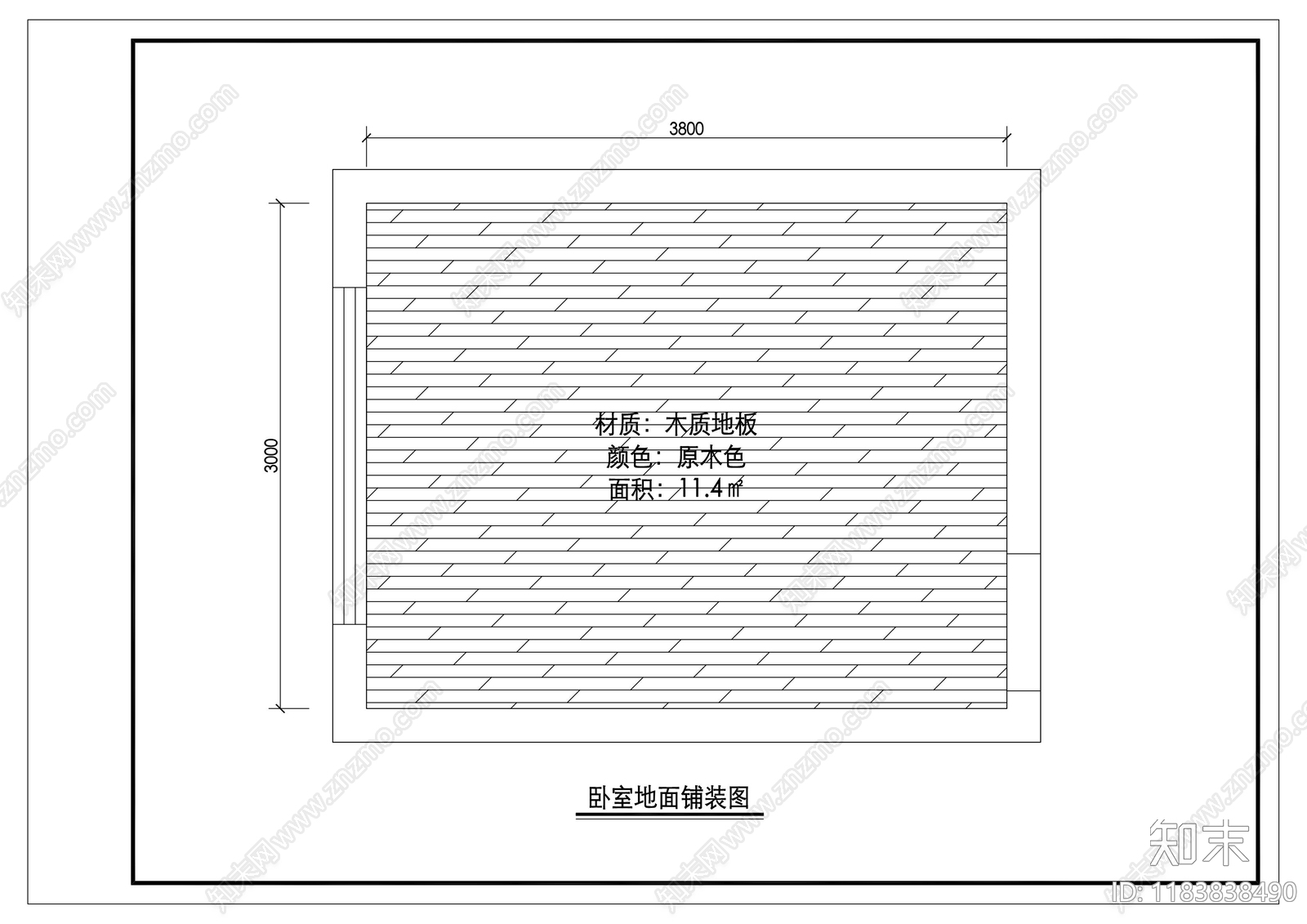 现代卧室cad施工图下载【ID:1183838490】