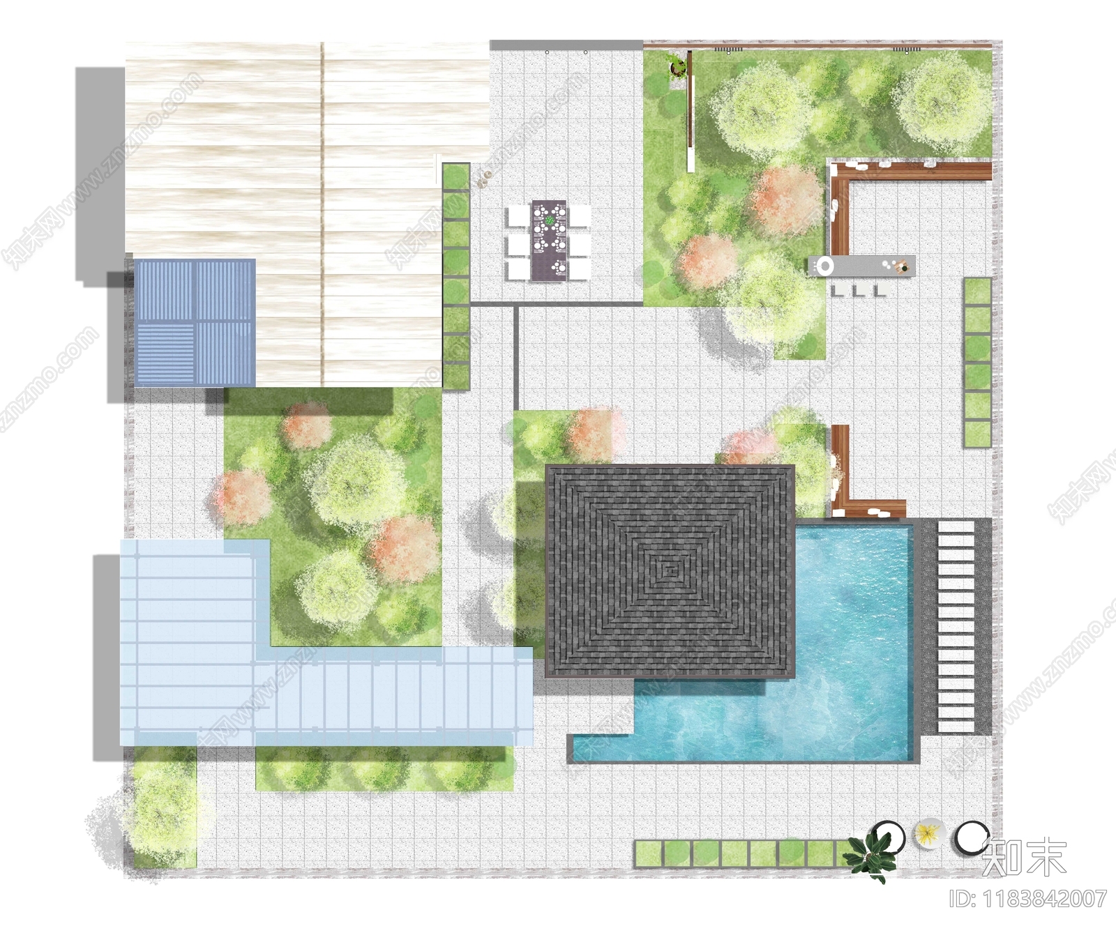 现代庭院cad施工图下载【ID:1183842007】