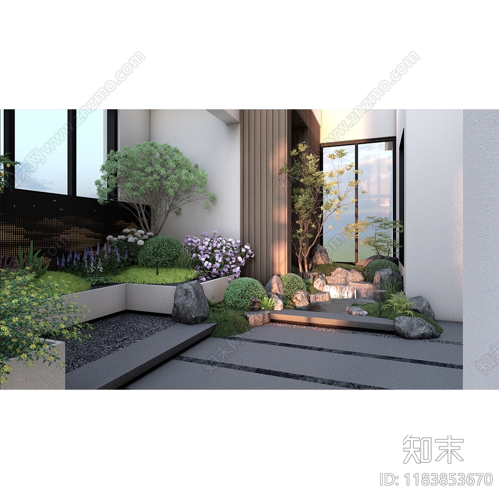 现代日式屋顶花园SU模型下载【ID:1183853670】