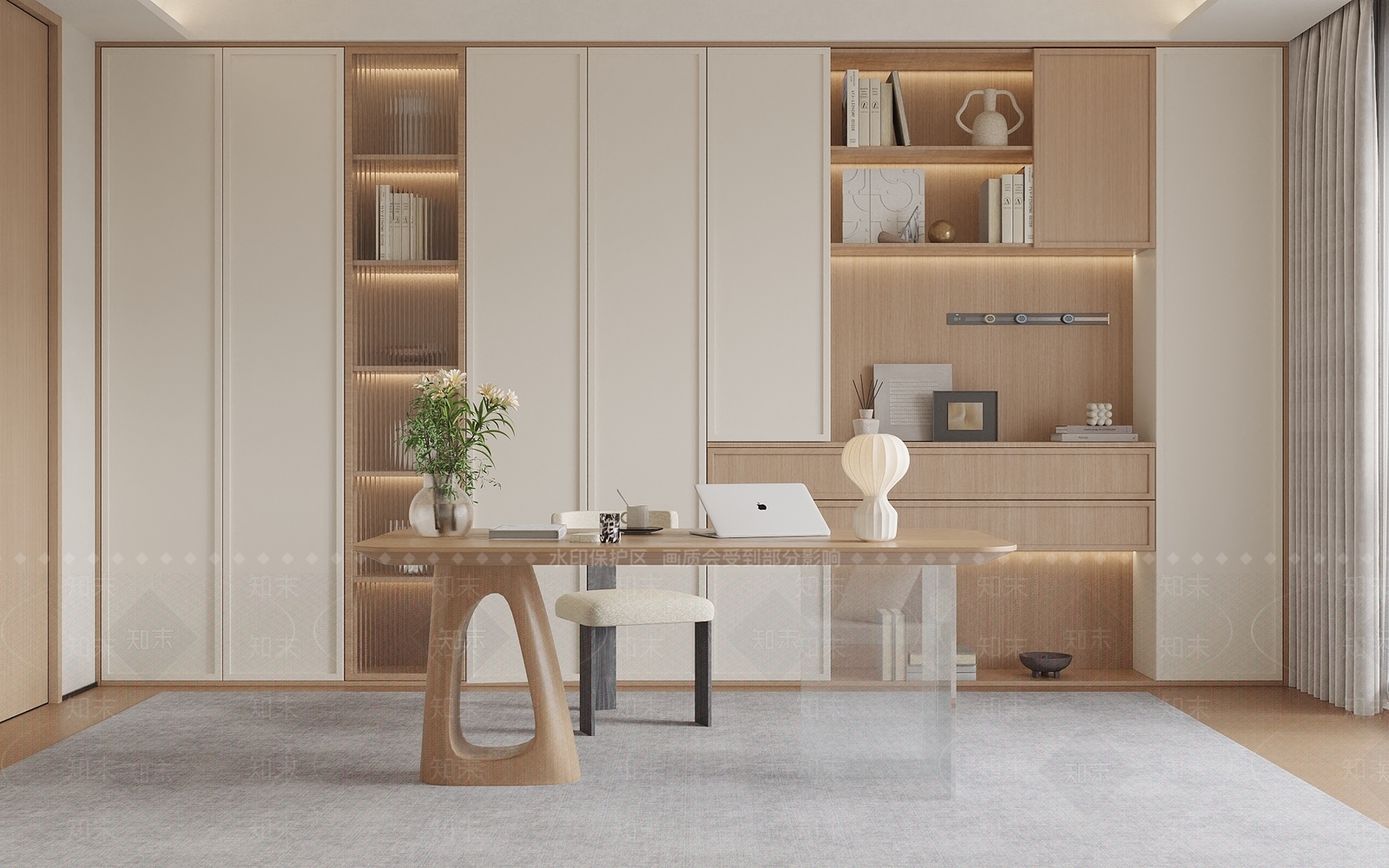 原木北欧书房3D模型下载【ID:1183854146】