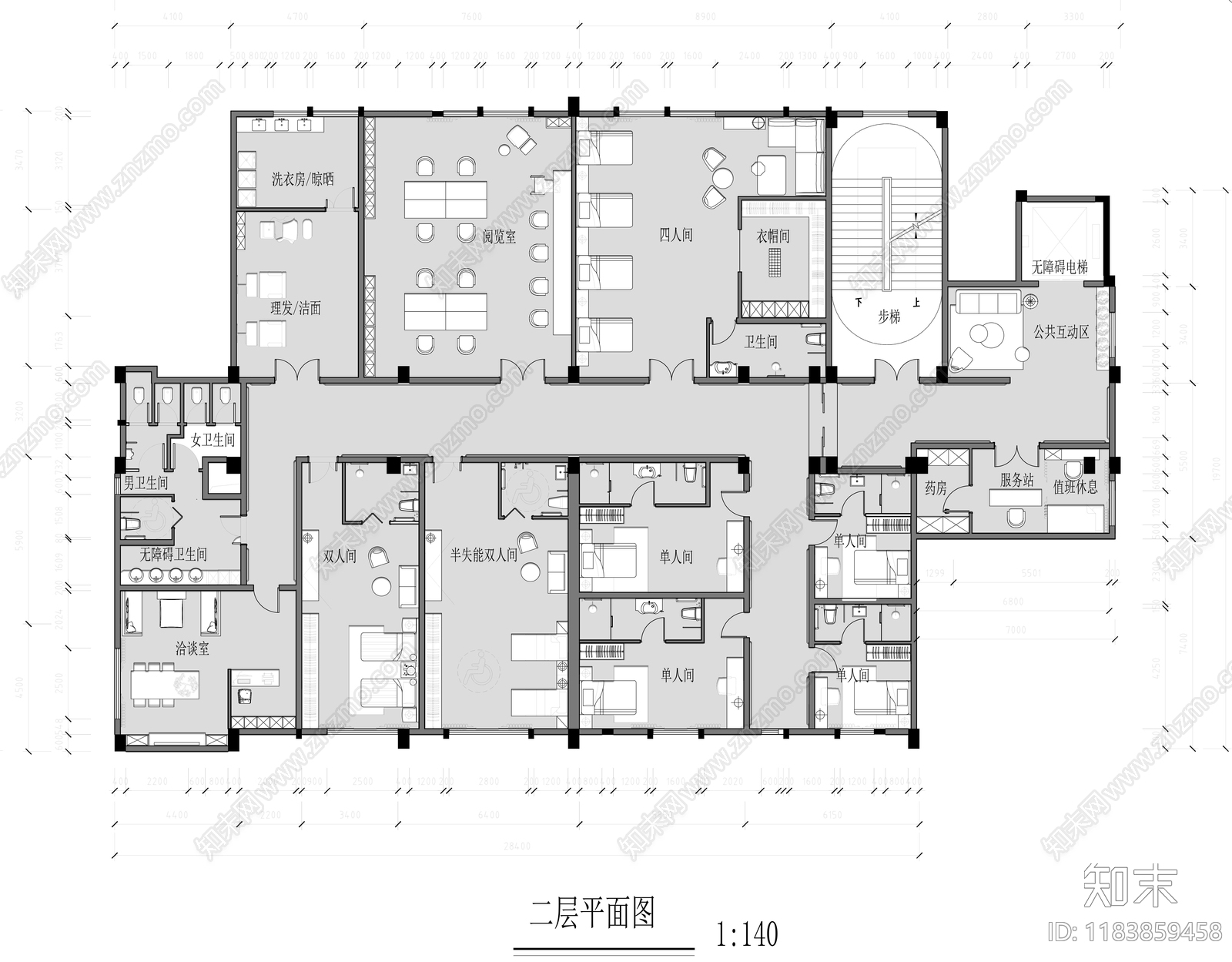 现代养老院cad施工图下载【ID:1183859458】