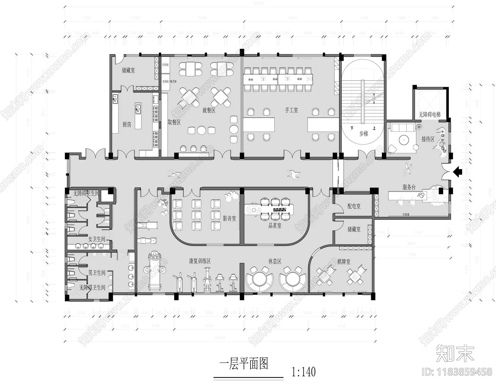 现代养老院cad施工图下载【ID:1183859458】