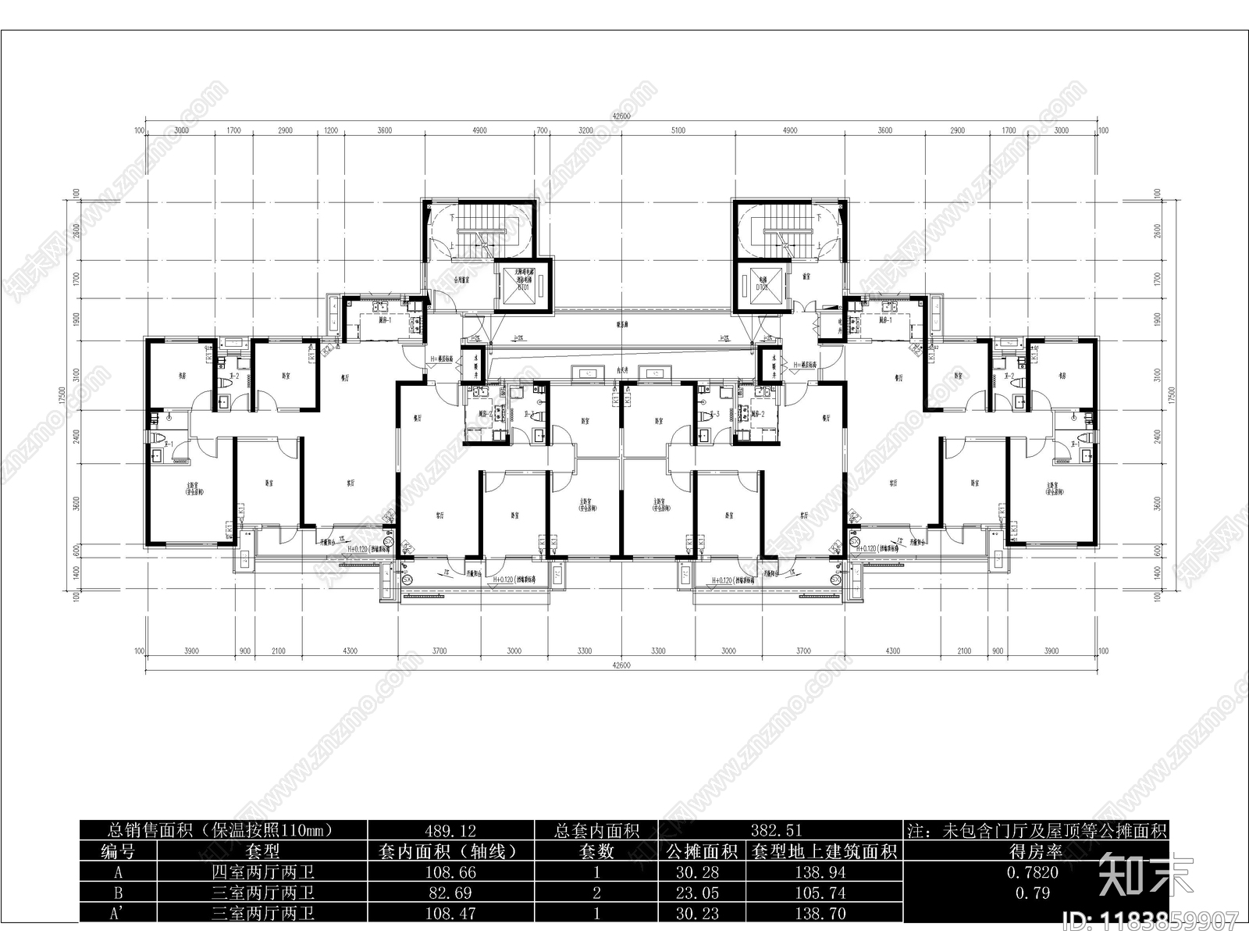 现代住宅楼建筑cad施工图下载【ID:1183859907】