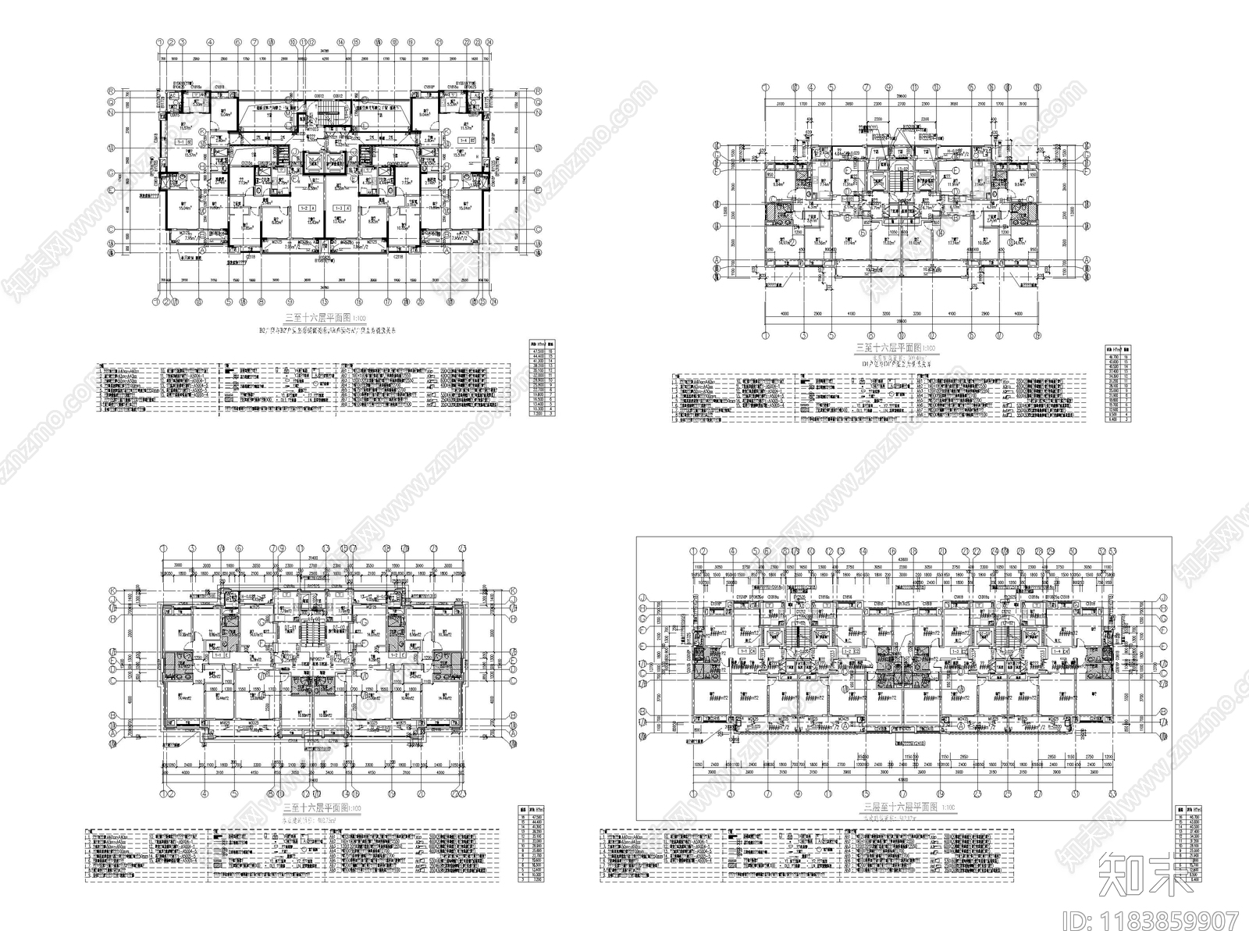 现代住宅楼建筑cad施工图下载【ID:1183859907】