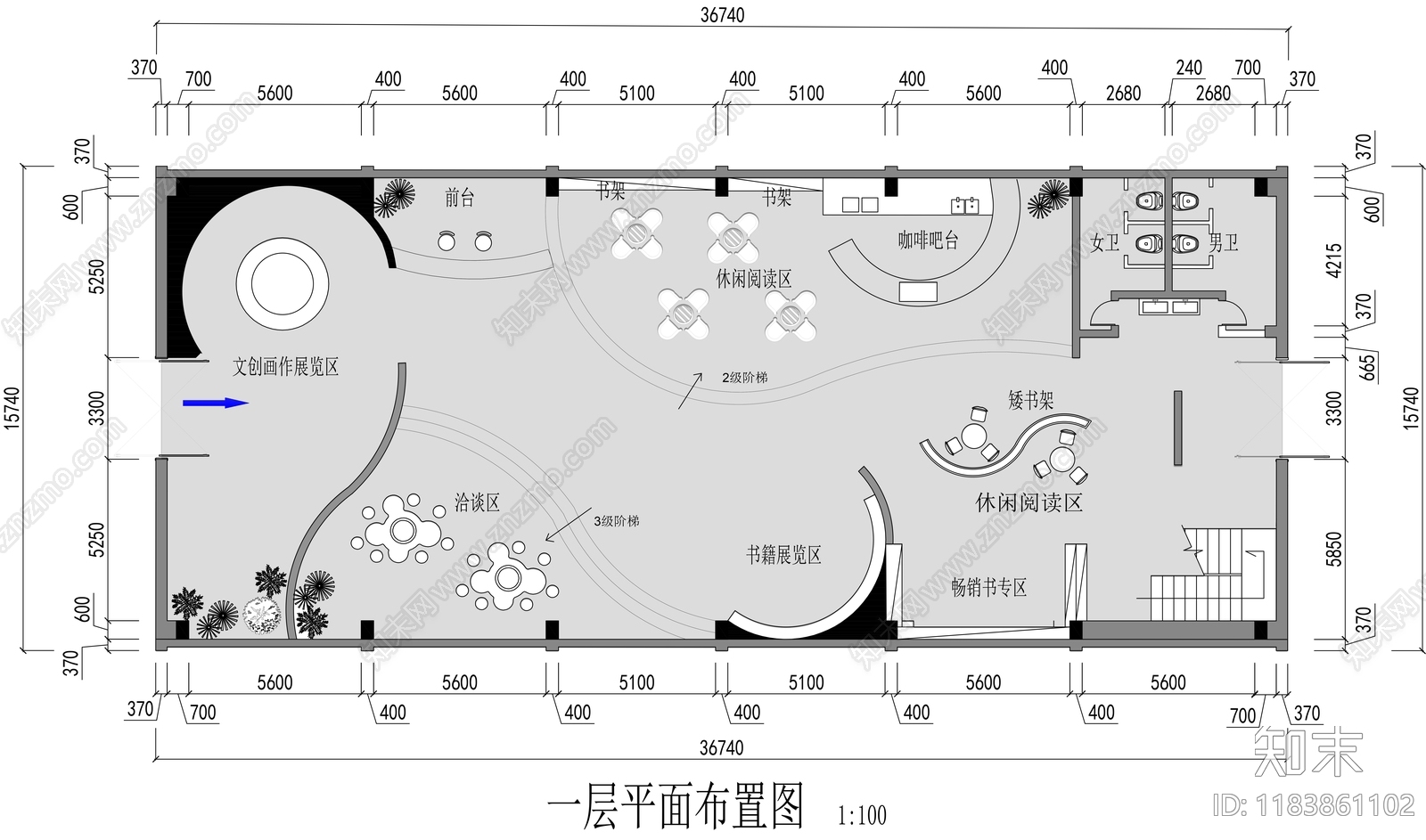 现代书店cad施工图下载【ID:1183861102】