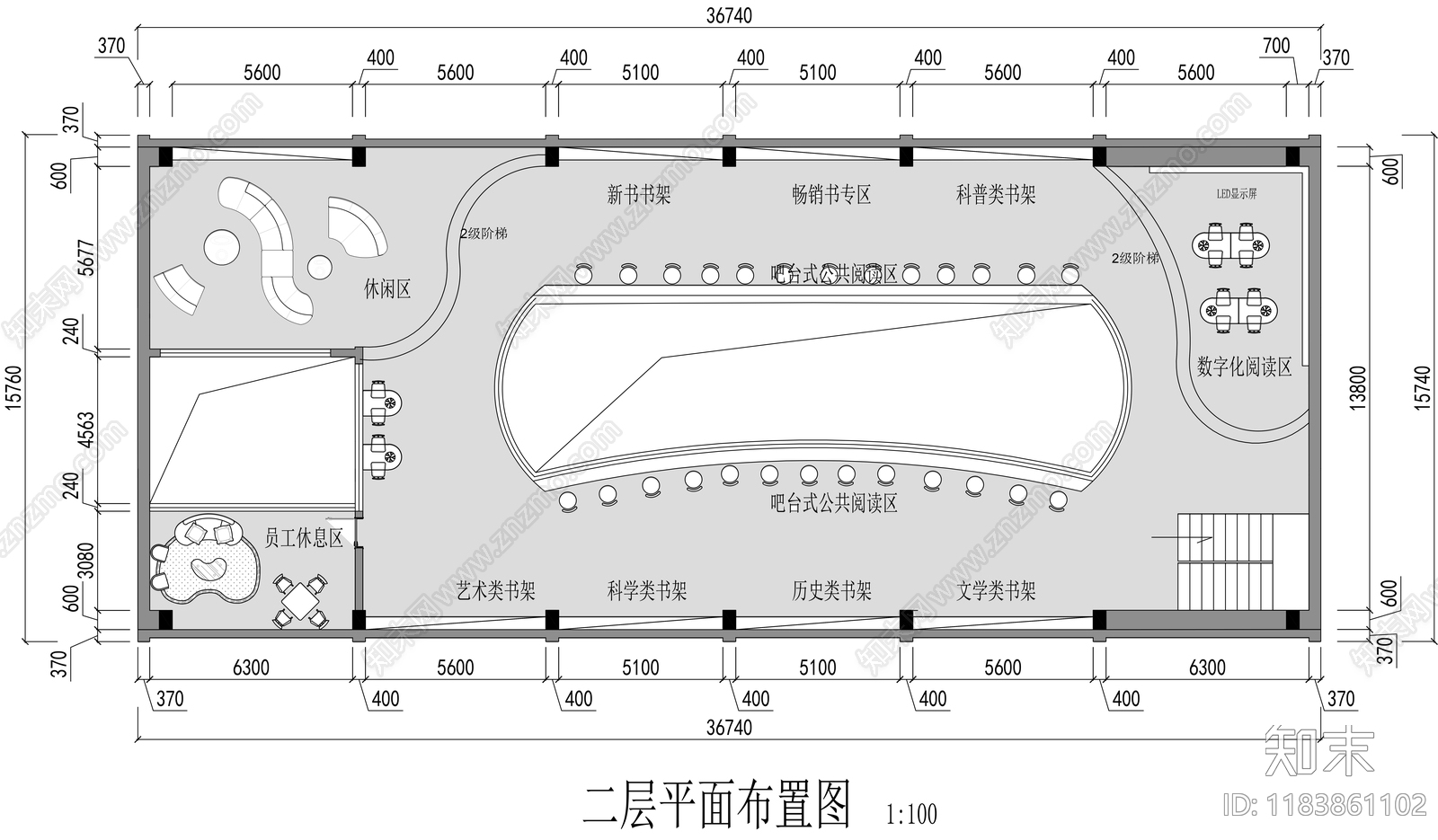 现代书店cad施工图下载【ID:1183861102】