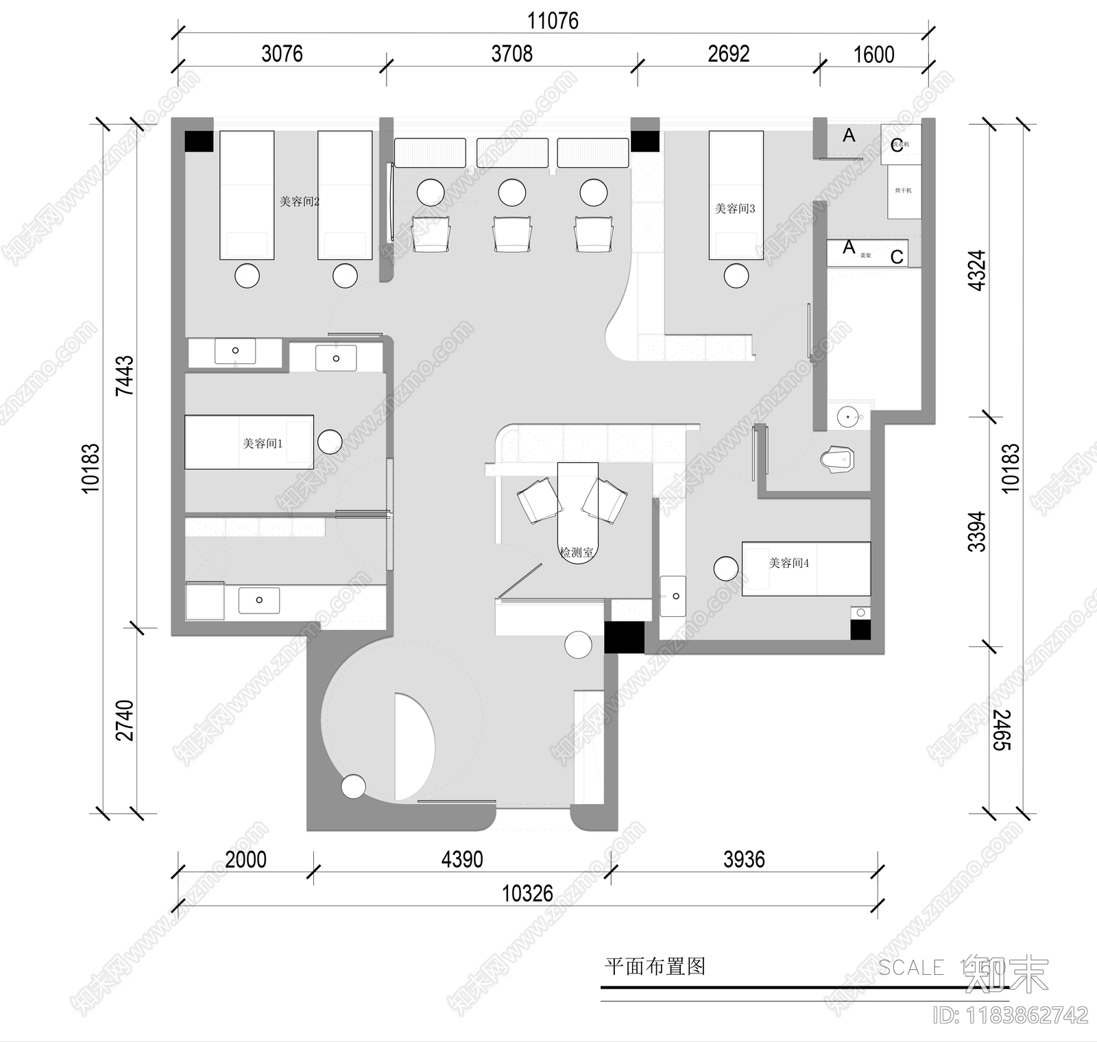 现代美甲店cad施工图下载【ID:1183862742】