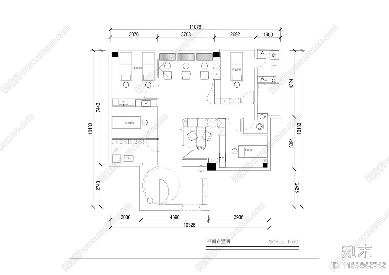 现代美甲店cad施工图下载【ID:1183862742】