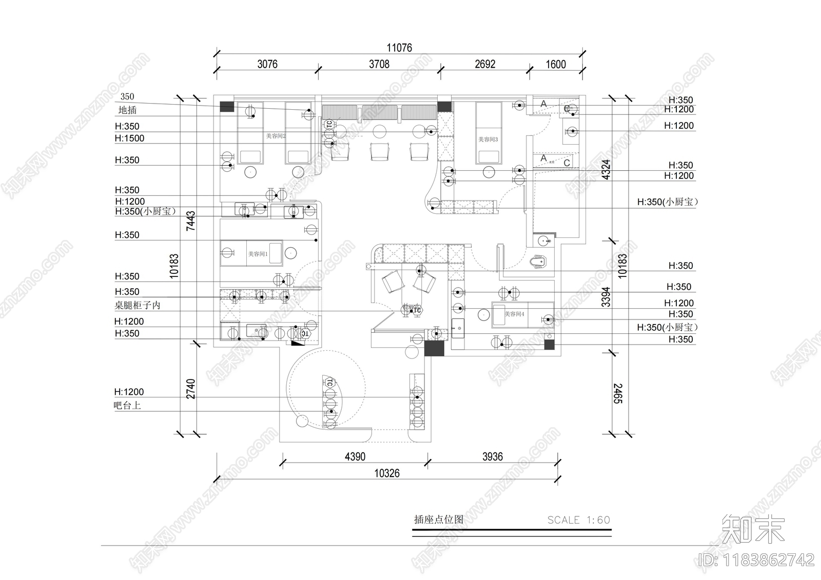 现代美甲店cad施工图下载【ID:1183862742】