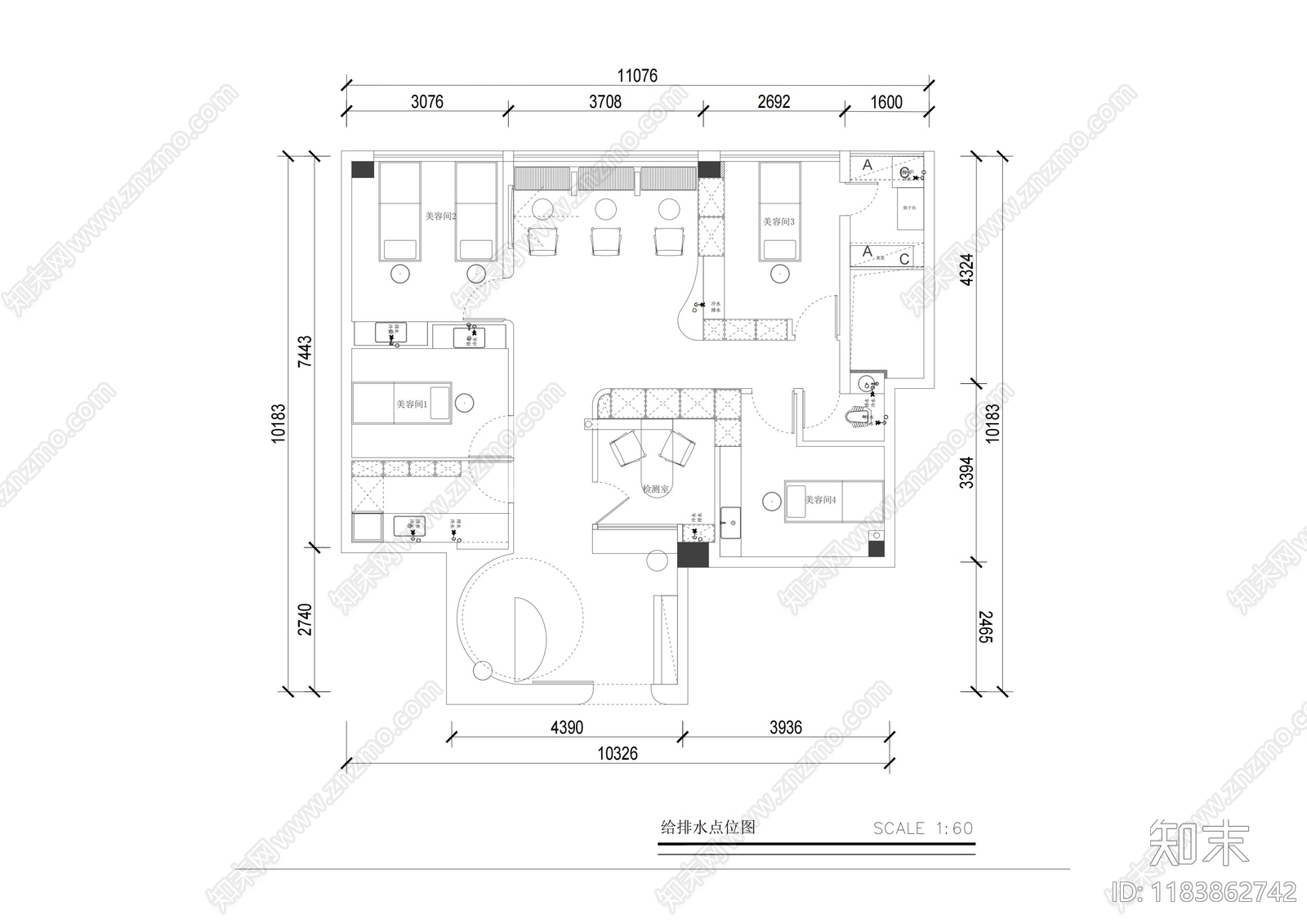 现代美甲店cad施工图下载【ID:1183862742】