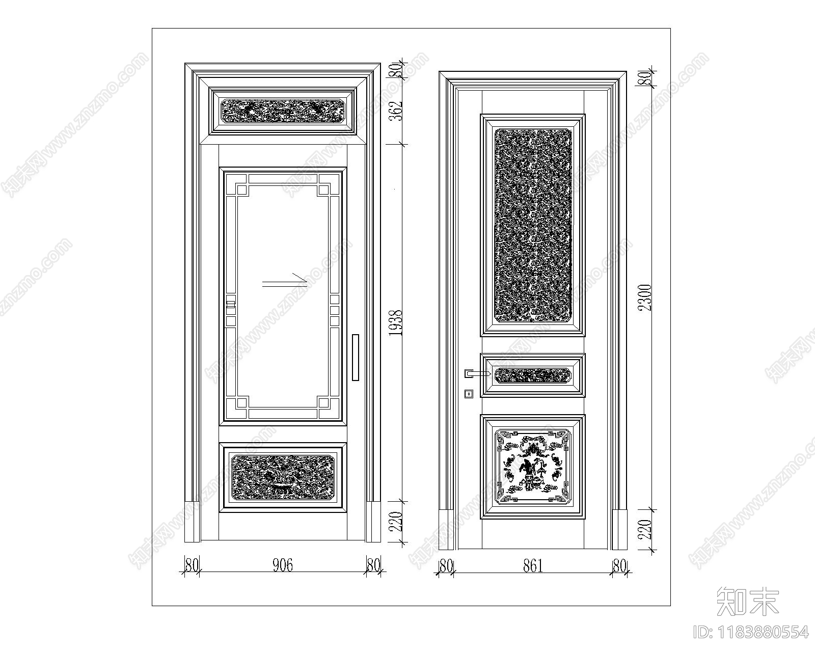 中式综合门窗cad施工图下载【ID:1183880554】