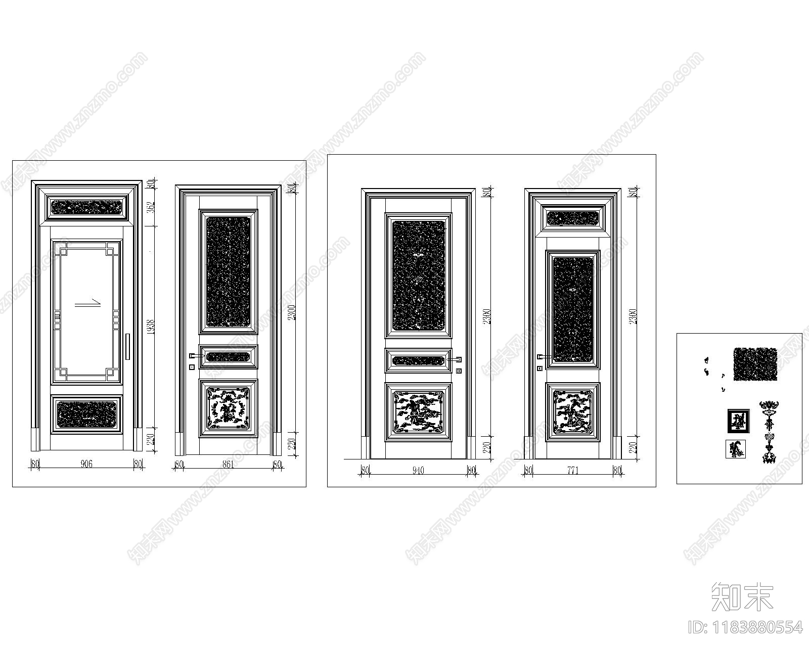 中式综合门窗cad施工图下载【ID:1183880554】