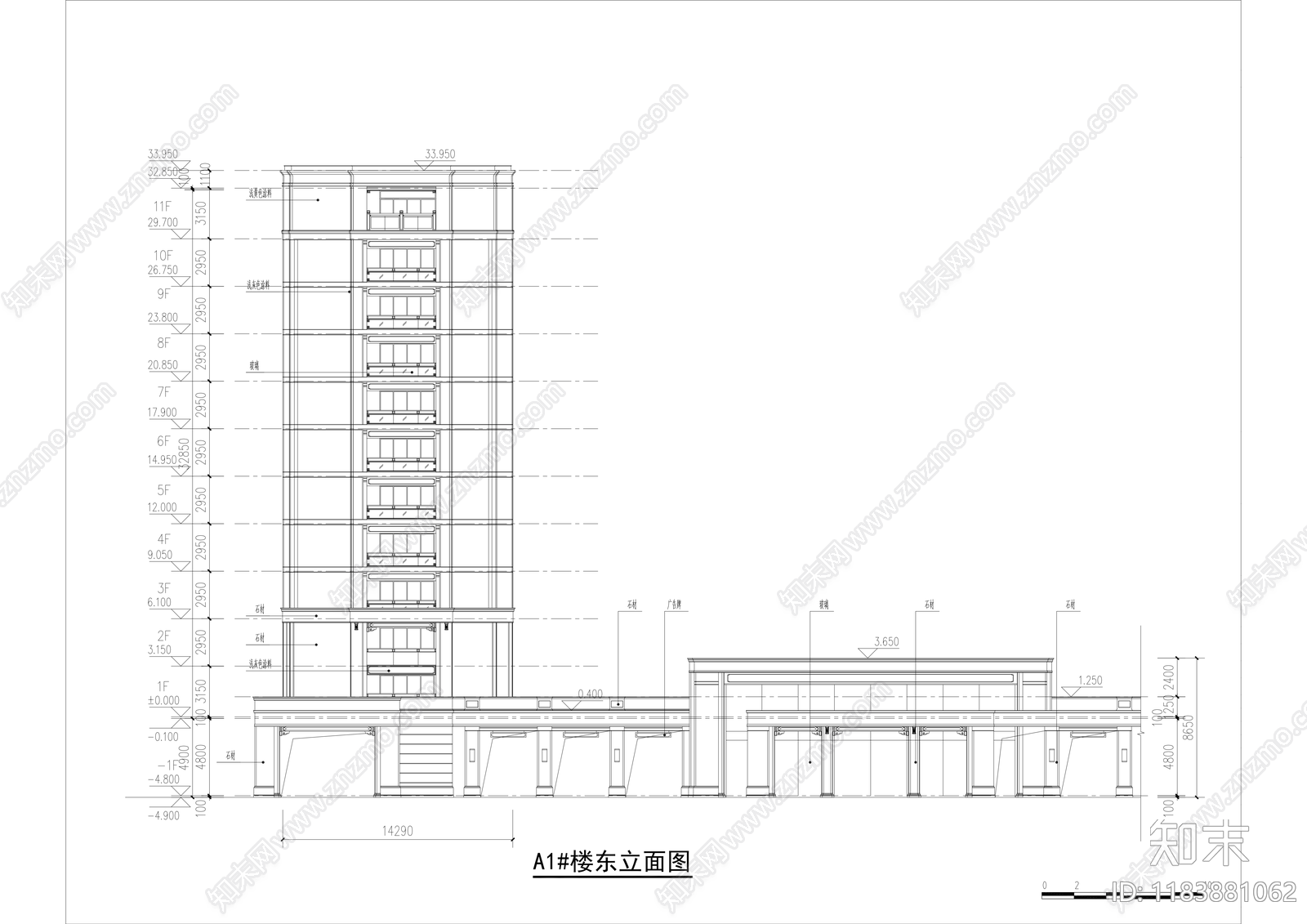 现代住宅楼建筑施工图下载【ID:1183881062】