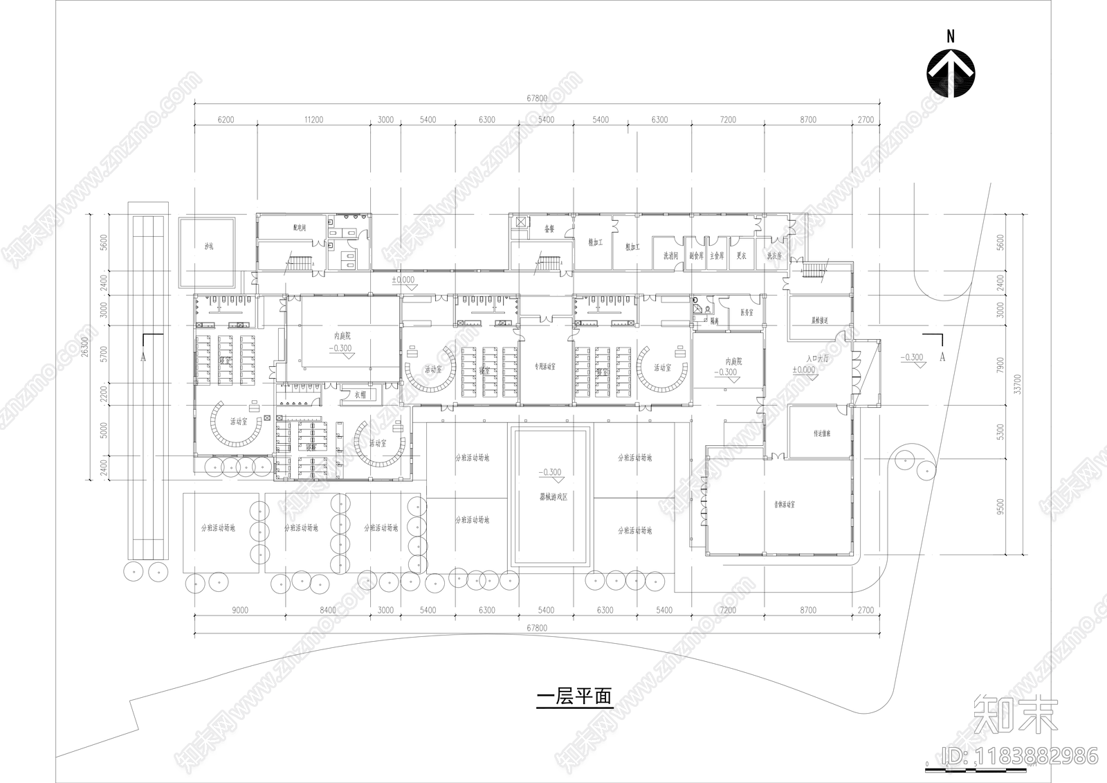 现代幼儿园建筑cad施工图下载【ID:1183882986】