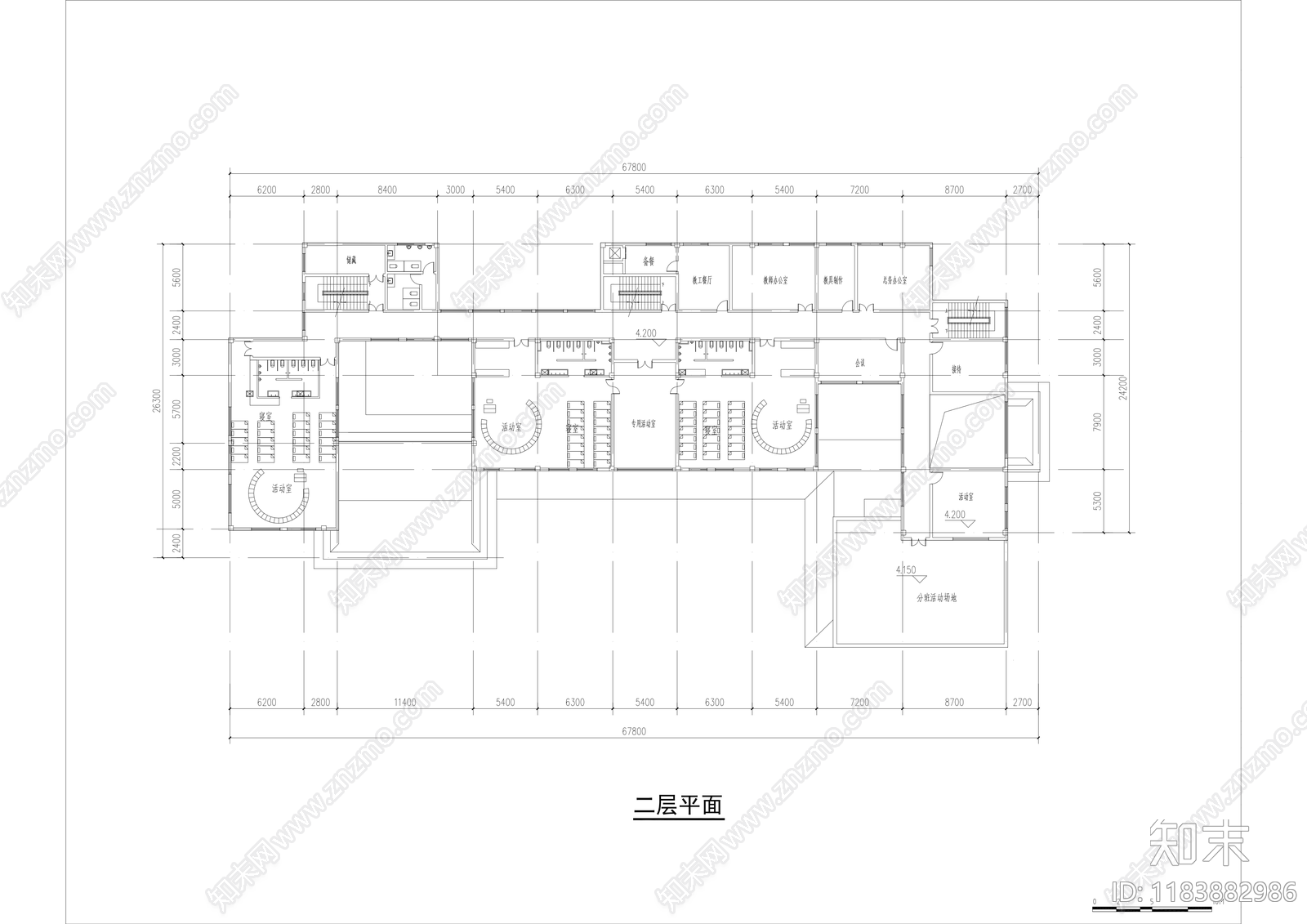 现代幼儿园建筑cad施工图下载【ID:1183882986】