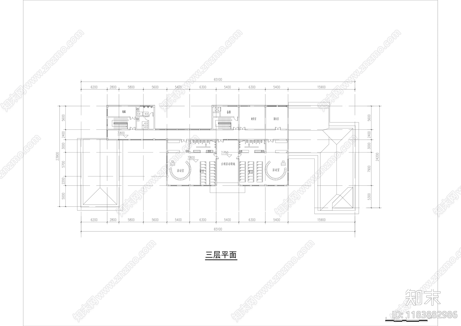 现代幼儿园建筑cad施工图下载【ID:1183882986】