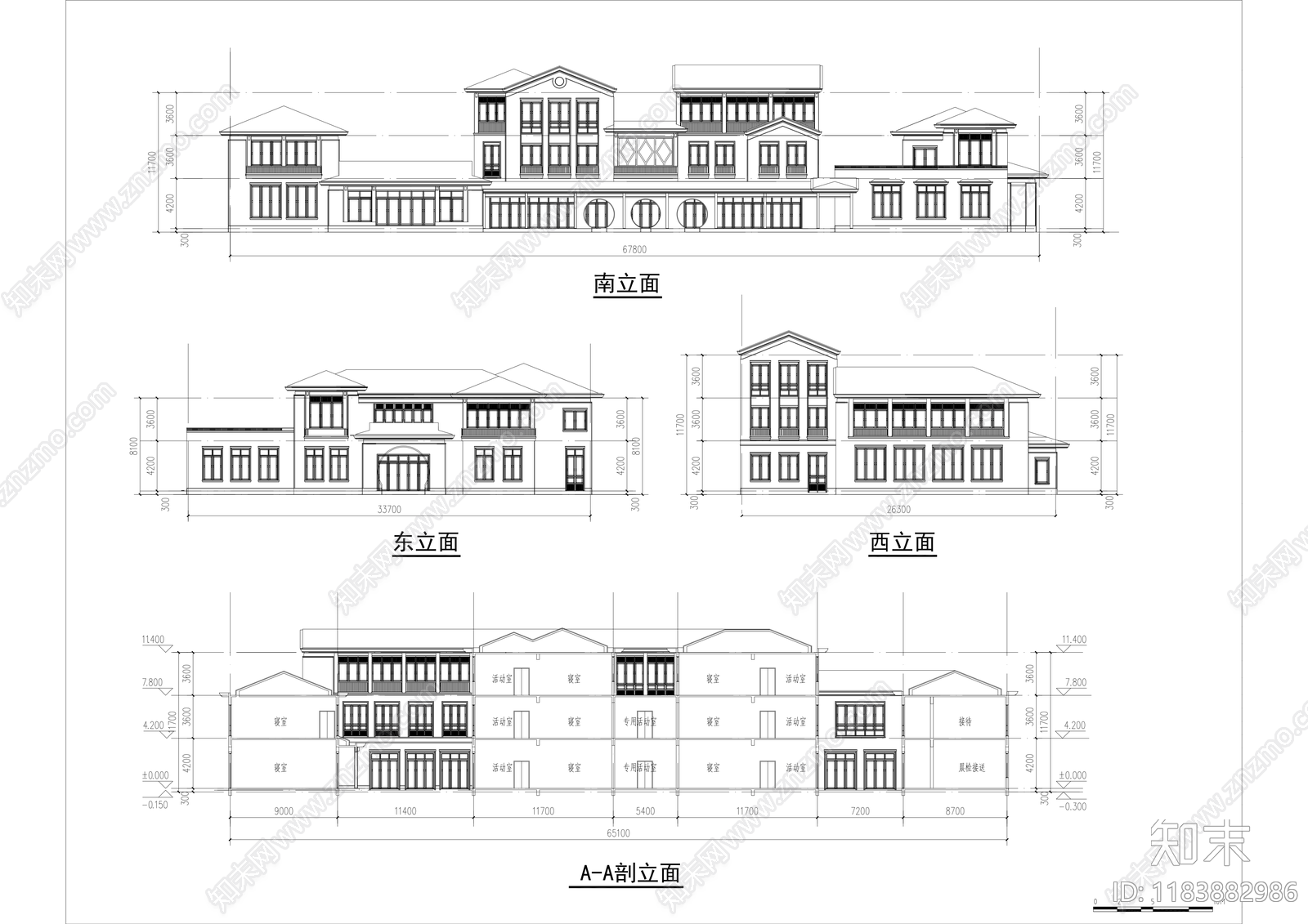 现代幼儿园建筑cad施工图下载【ID:1183882986】