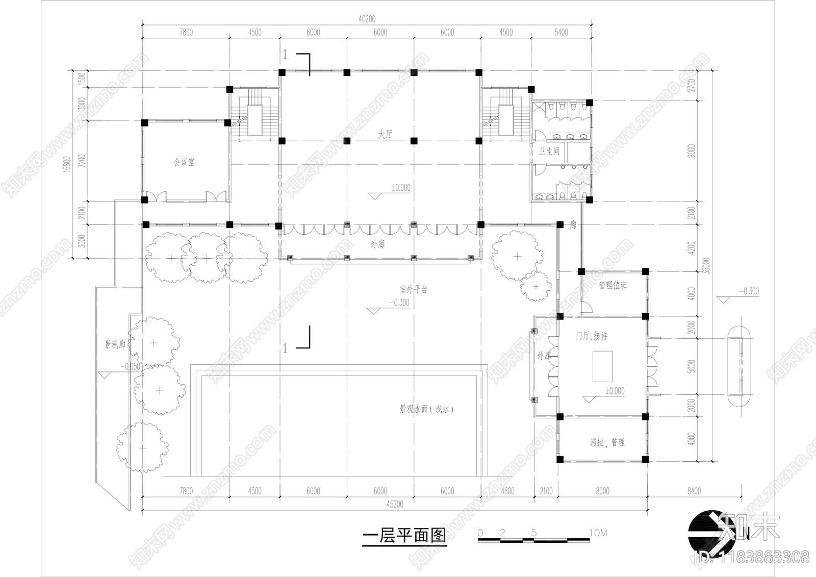 新中式售楼处建筑施工图下载【ID:1183883308】