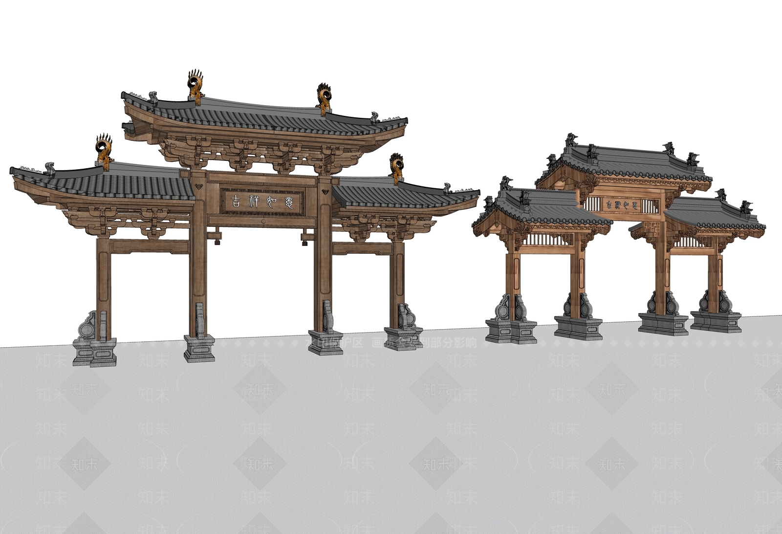 现代新中式牌坊牌楼SU模型下载【ID:1183890834】