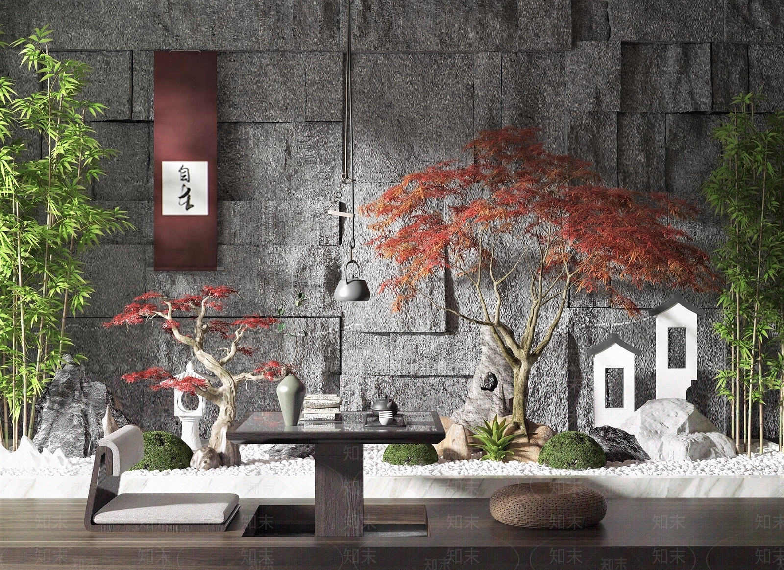 新中式蘑菇石墙体古树建筑小品3D模型下载【ID:1183890604】