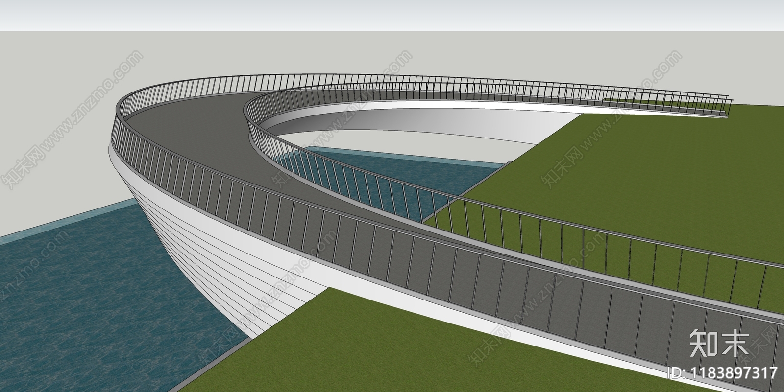 现代极简滨水景观SU模型下载【ID:1183897317】