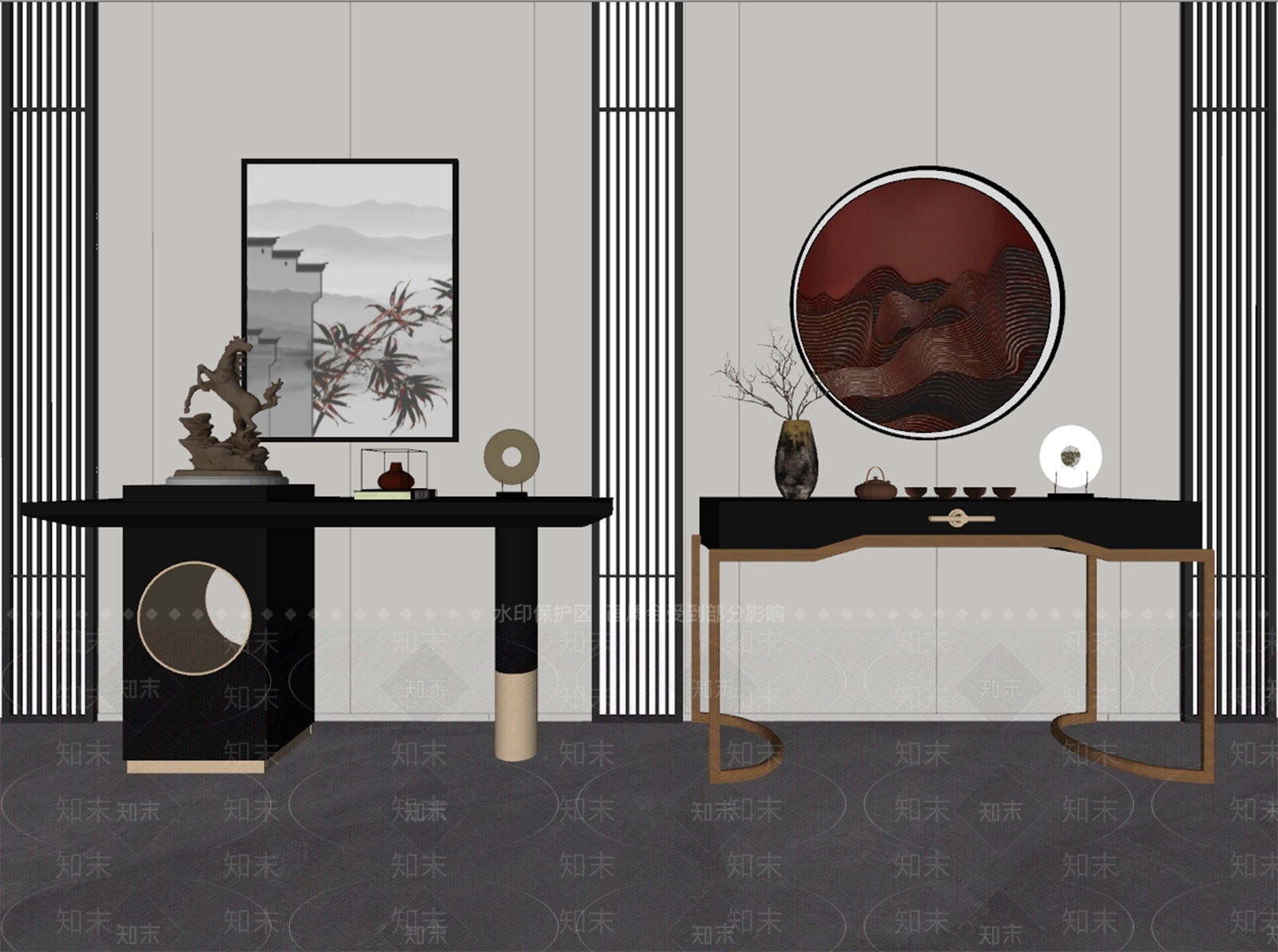 新中式中式条案SU模型下载【ID:1183897606】
