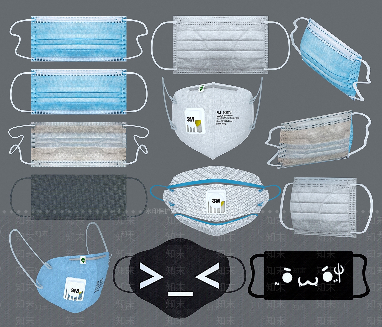 现代3M防护口罩3D模型下载【ID:1183897784】