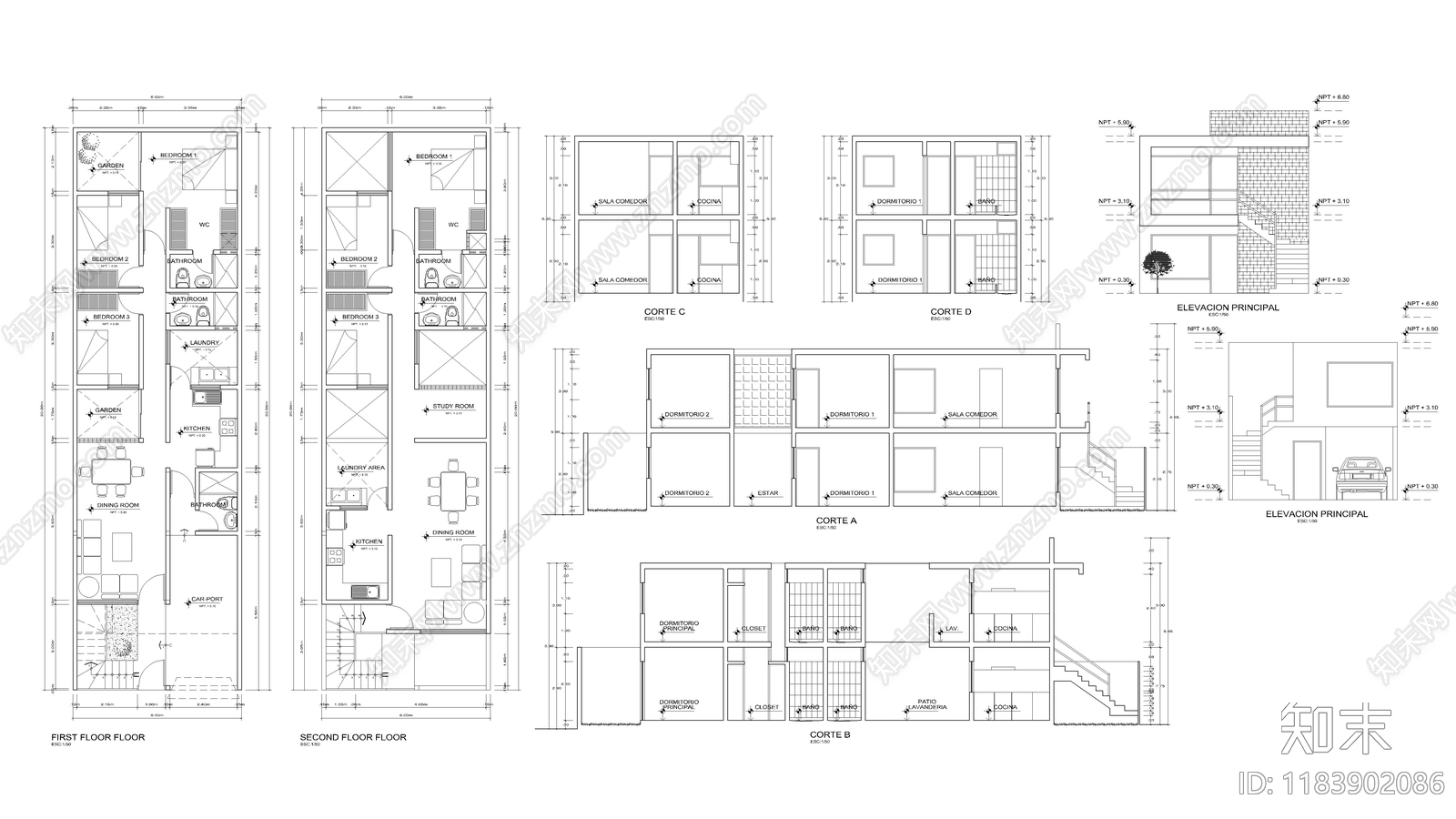 现代住宅楼建筑施工图下载【ID:1183902086】