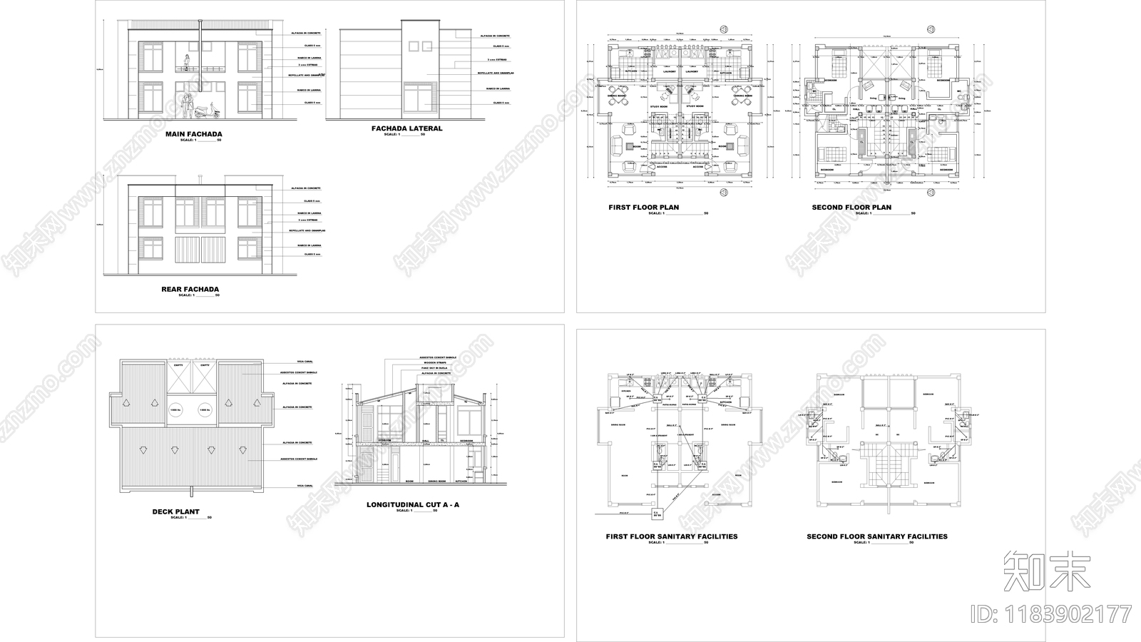 现代别墅建筑施工图下载【ID:1183902177】