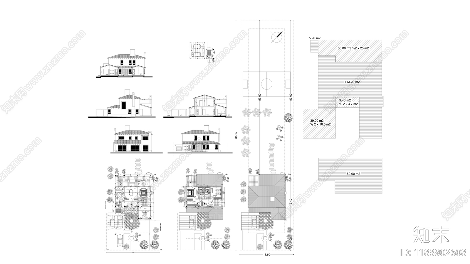 现代别墅建筑施工图下载【ID:1183902608】