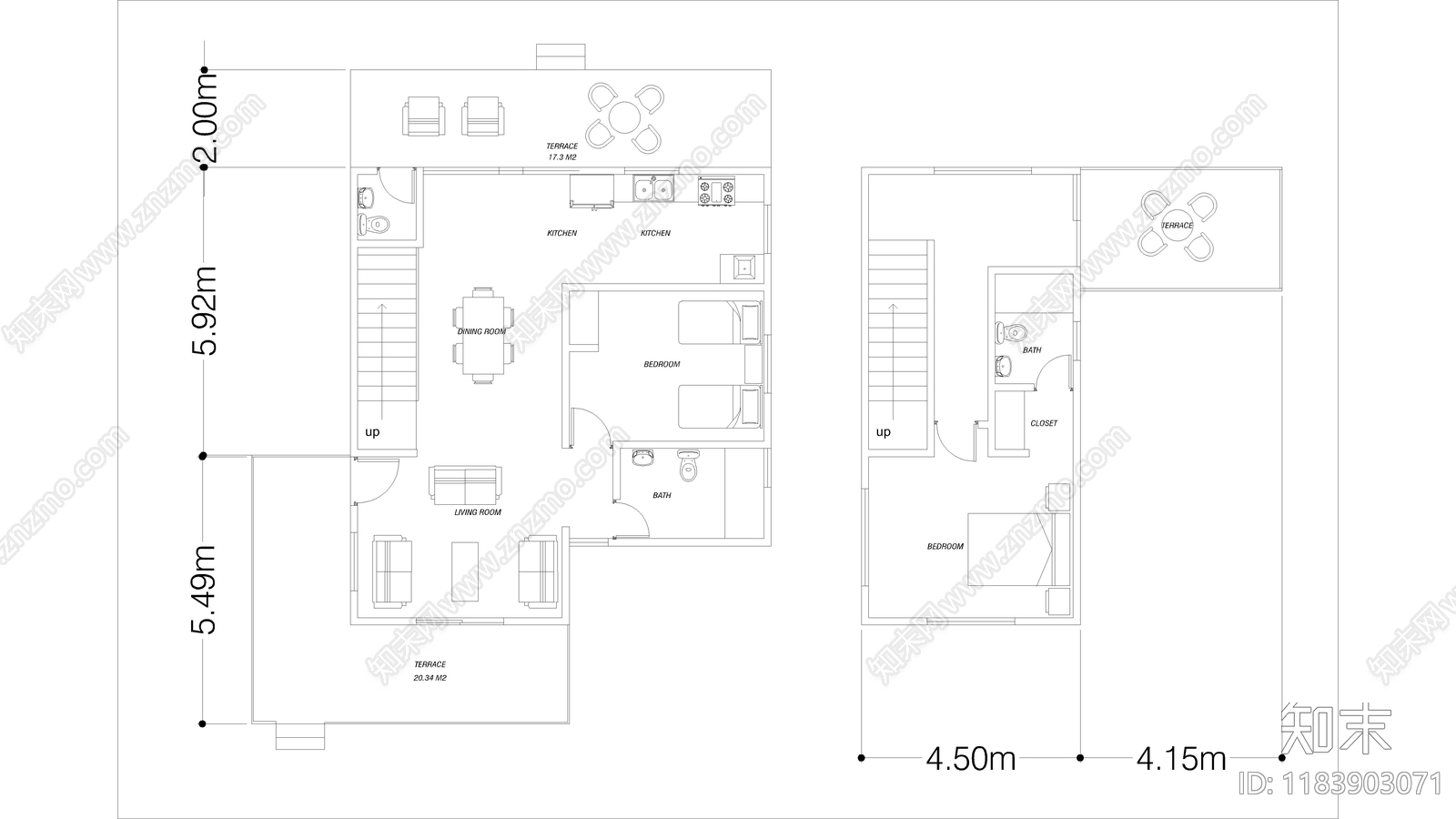 两居室房屋平面图施工图下载【ID:1183903071】