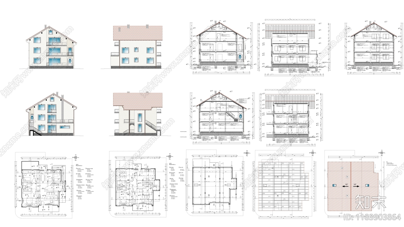 现代住宅楼建筑施工图下载【ID:1183903864】