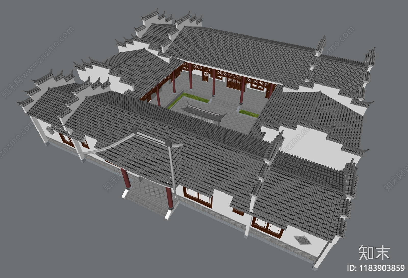 中式四合院SU模型下载【ID:1183903859】